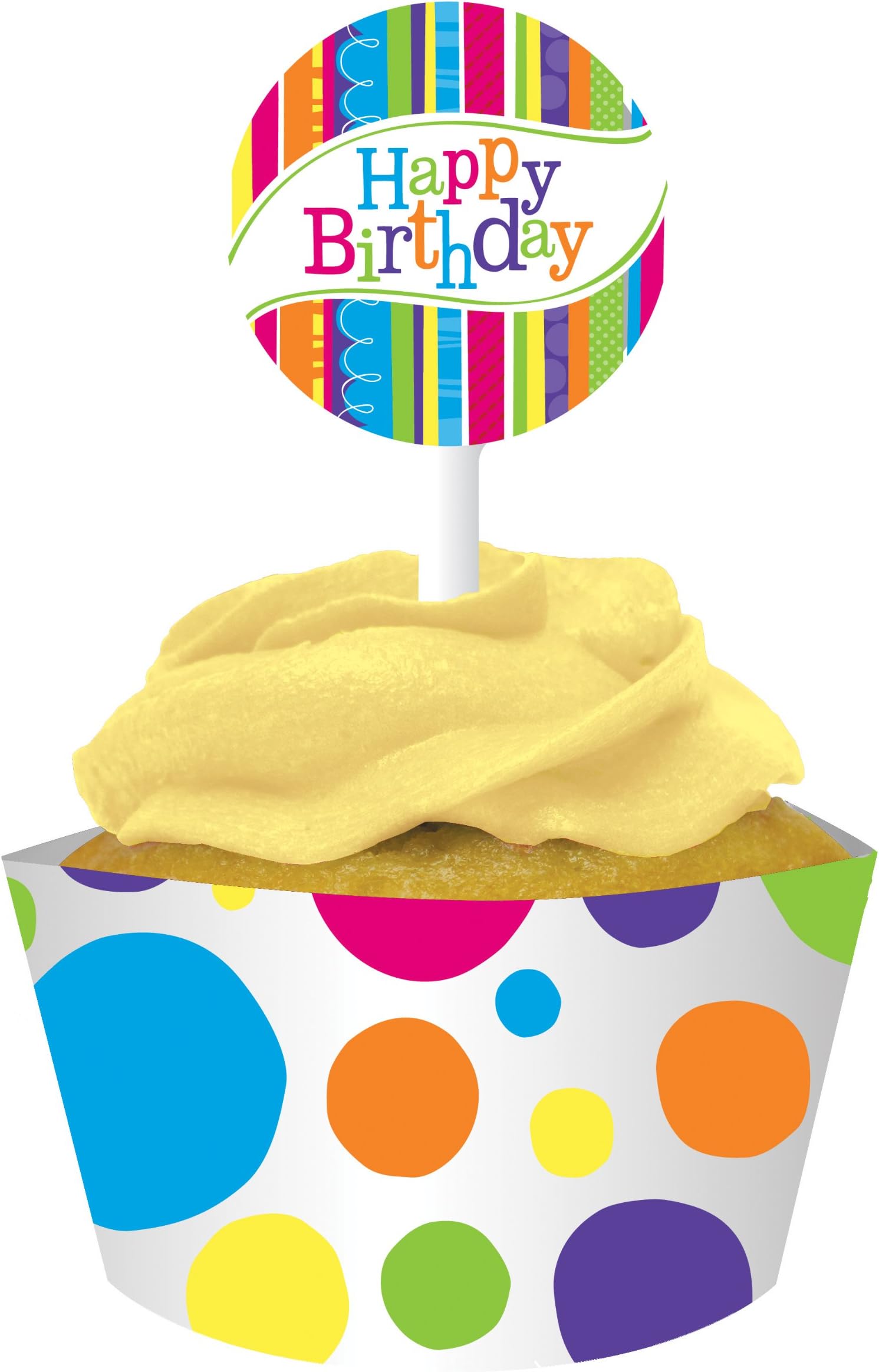 Creative Converting 12 Count Cupcake Wrappers with Picks, Bright and Bold Birthday