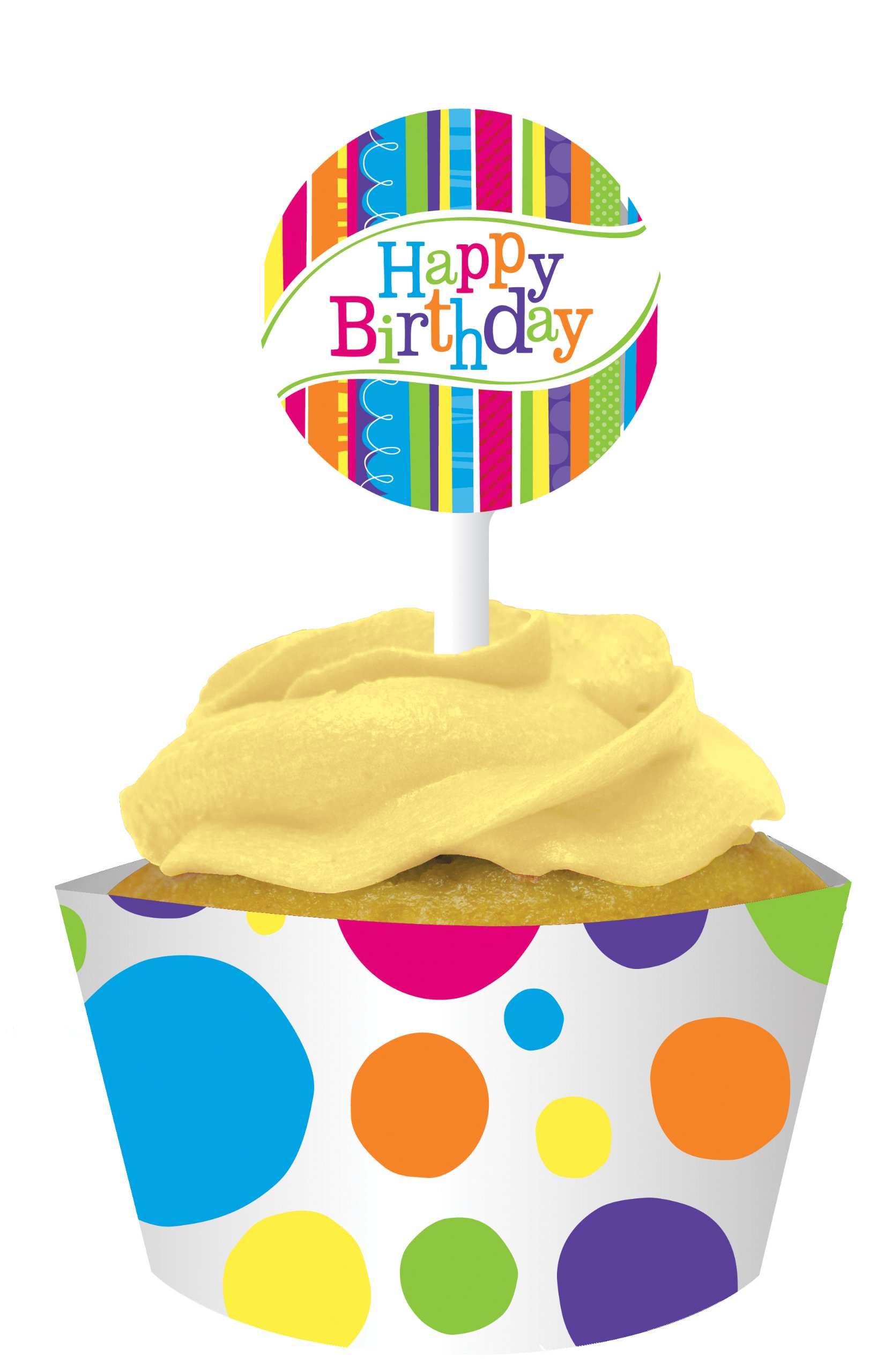 Creative Converting 12 Count Cupcake Wrappers with Picks, Bright and Bold Birthday