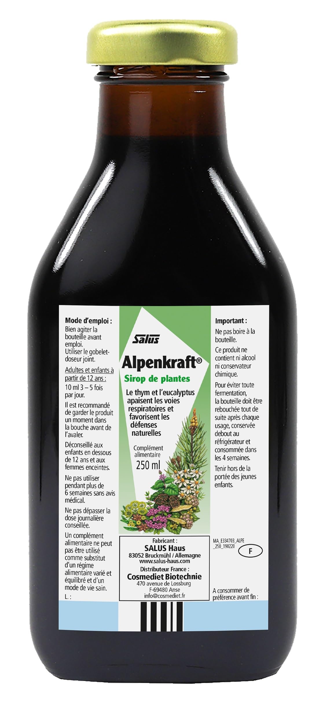 Salus Alpenkraft - Sirop Naturel Bronches et Toux - Soulage la Gorge et les Bronches - En Cas de Toux, Rhumes - 250 ml