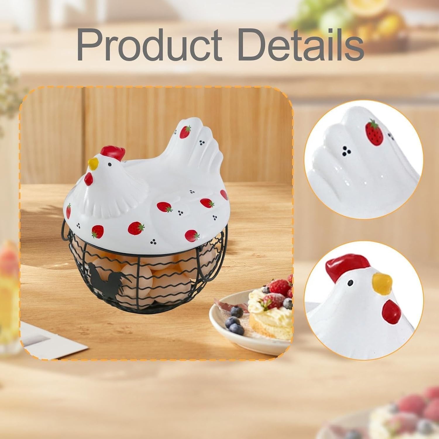 Cesta Recolectora de Huevos de Gallina con Figura Decorativa de Cerámica para Encimera Cocina y Verduras, Style a