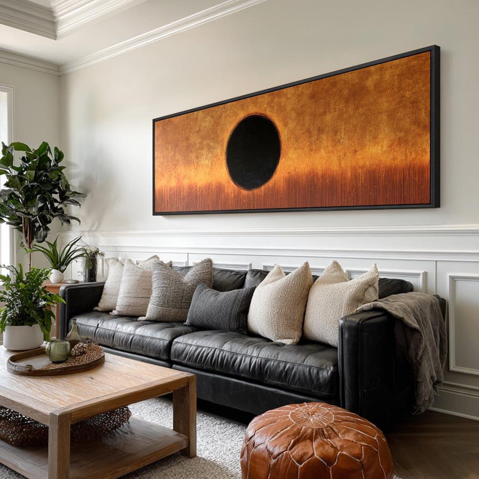 Xbtykpb Frameless Circle Painting，Long Horizontal Canvas Wall Art, Narrow Japandi Canvas Painting, Abstract Room Decor Large Hallway Decor(45X135cm/Frameless)