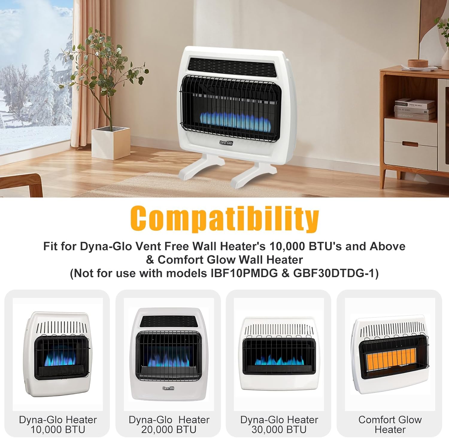 Criditpid WHF100 Heater Fan Blower and WBL100 Heater Base Legs Support for Dyna-glo 30,000 BTU, Comfort Glow Vent Free Wall Heaters, Replacement WHF100 Dyna-Glo Heaters Fan Ventless Wall Mount Kit