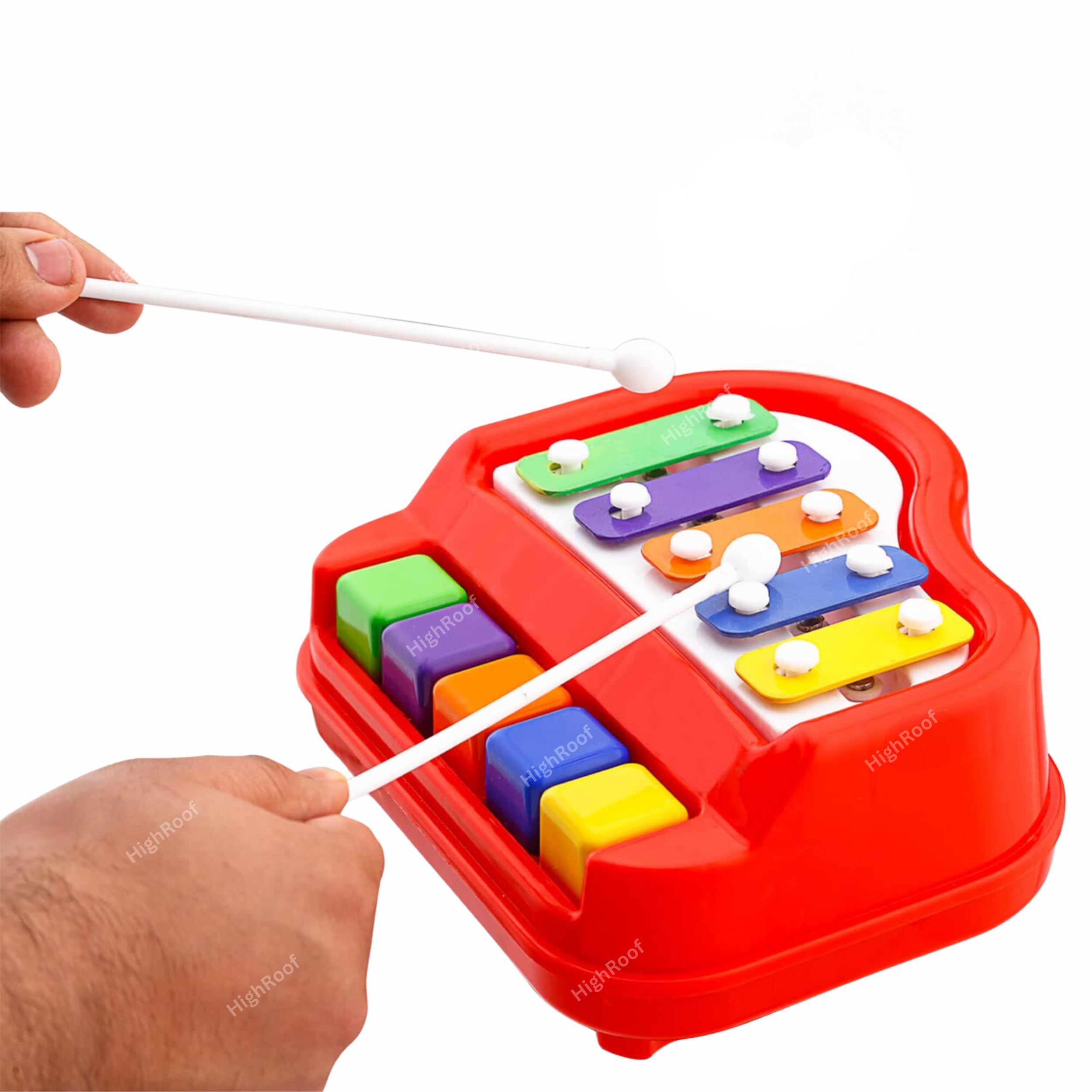 HighRoof 2 in 1 Piano Xylophone Premium Non Toxic Non-Battery 5 Key Scale Musical Instrument Mini Piano Toy for Kids Toddlers (Color Red)-image-27