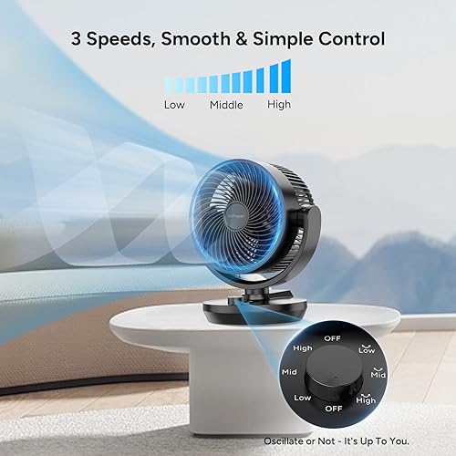 Miniatura 4 de DR.PREPARE Ventilador circulador de aire oscilante para dormitorio, ventilador de mesa potente de 11.3 pulgadas de altura, oscilación automática de