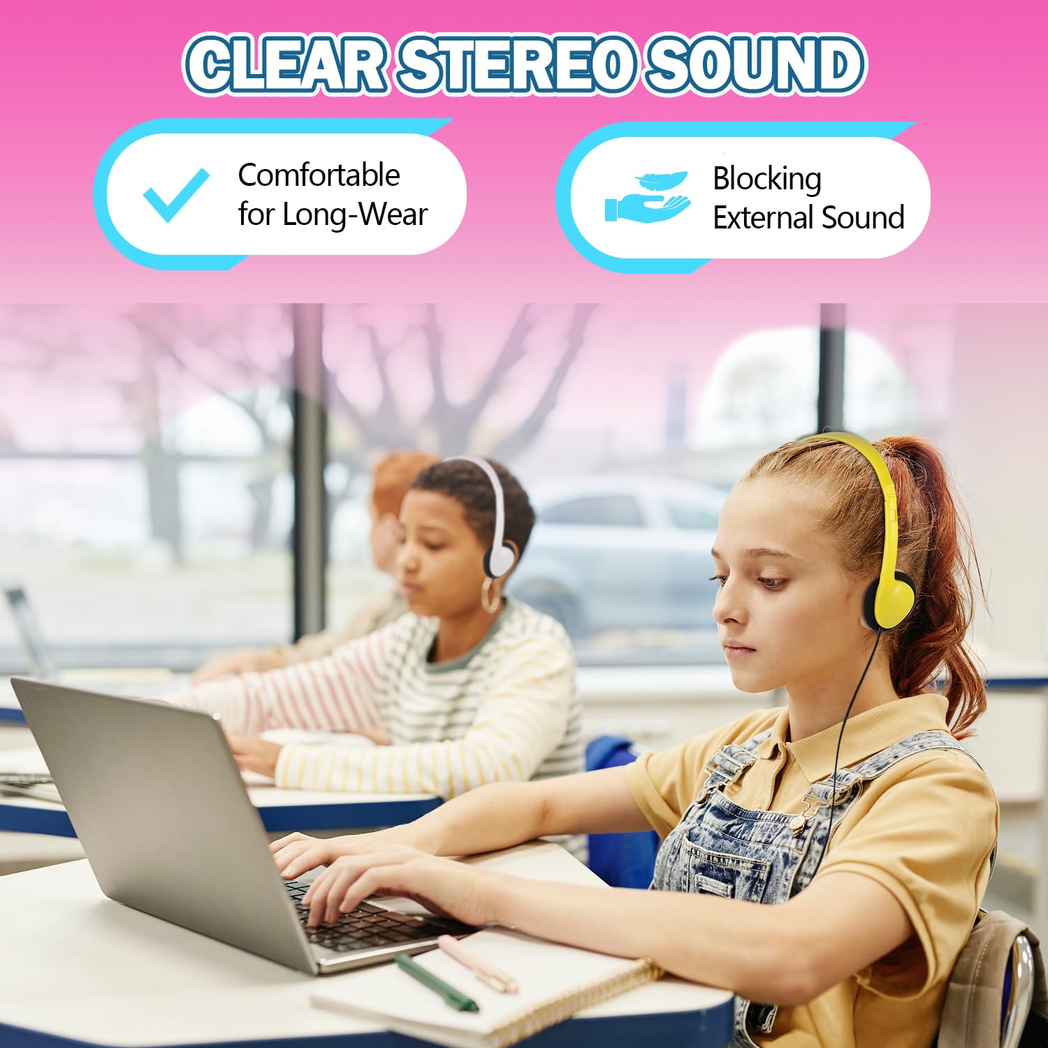 Auriculares USB tipo C para niños, paquete de 5 unidades para estudiantes de aula, juego de auriculares con cable USB C compatibles con Chromebook Computer Laptop (HY857C, 5 mezclados)