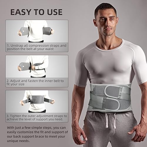 Miniatura 5 de HONGJING Cinturón lumbar de compresión para aliviar el dolor de espalda, soporte lumbar con 7 estancias para mujeres y hombres, y alivio del dolor