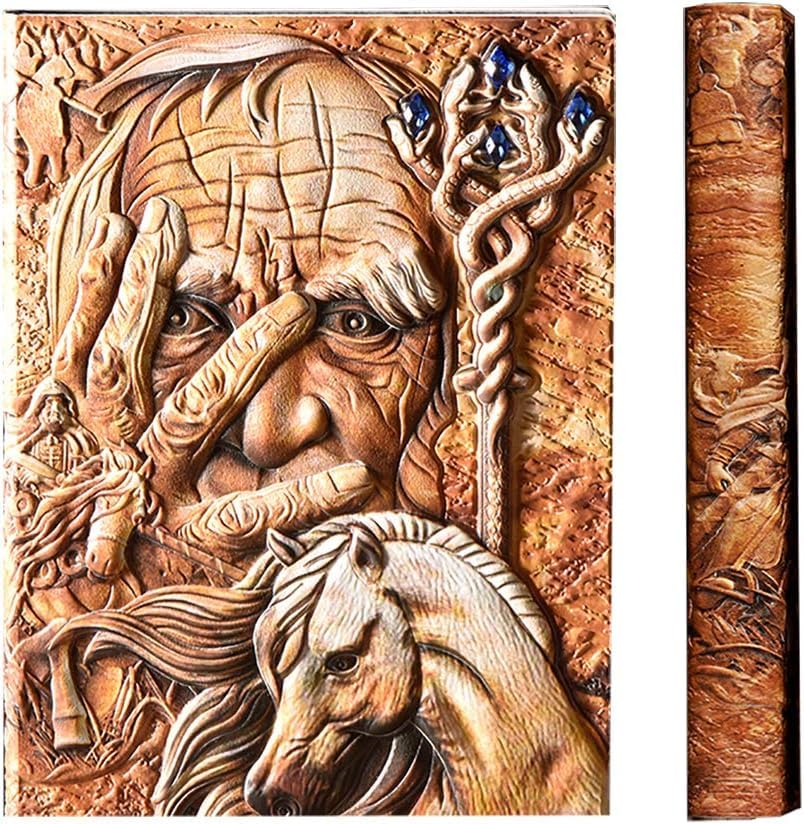 Image of Alokik 3D European Vintage Embossed Leather Diary Notebook A5 Size with Artistic 3D Cover Design, Lined & Blank Pages, Ribbon Bookmark, Gift Box Journal for Writing, Return Gifts
