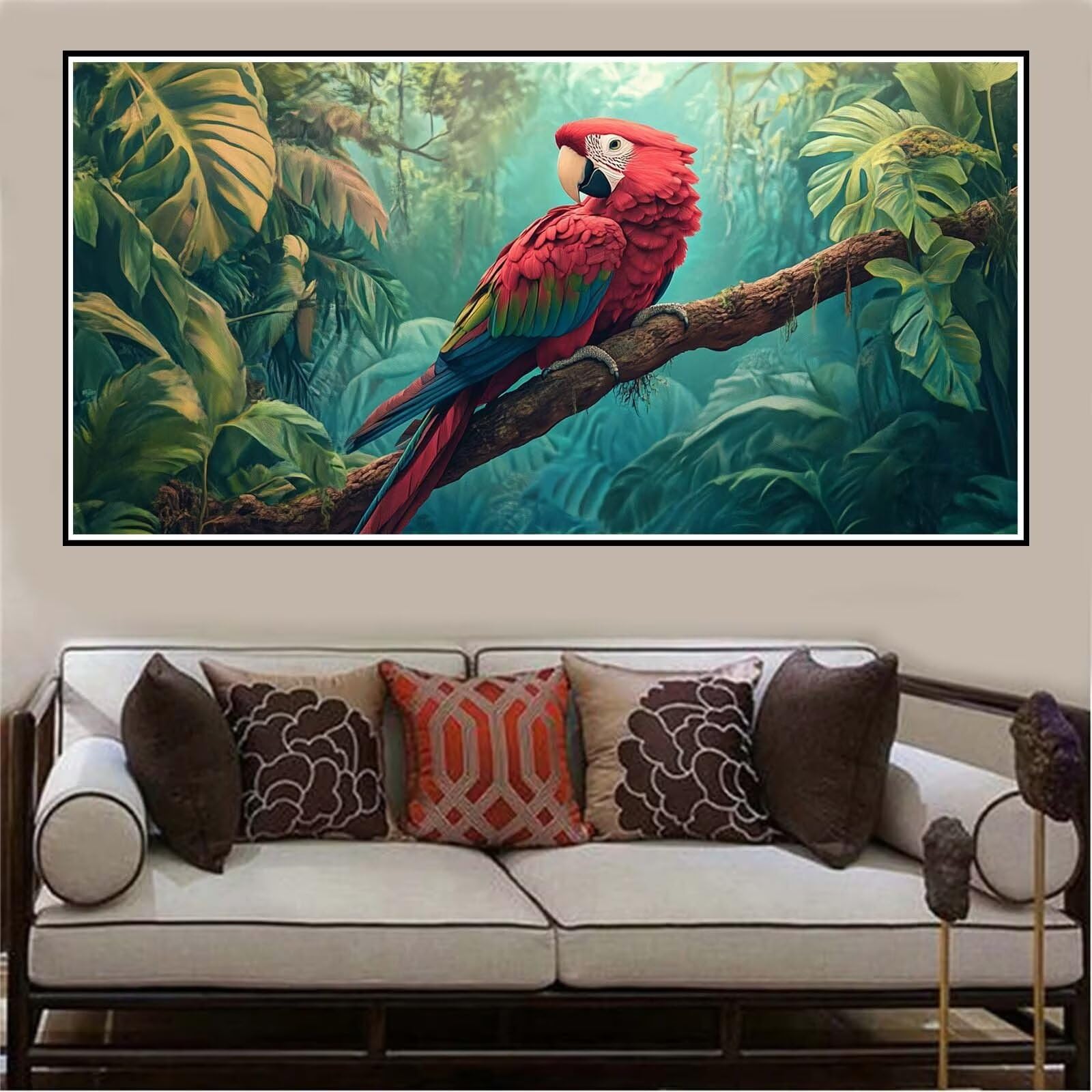 Malen Nach Zahlen Groß XXL 120x60cm Papagei Malen Nach Zahlen Erwachsene Vogel, Malen Nach Zahlen Erwachsene Leinwand AnfäNger, Acrylfarbe Ölgemälde Set, Bastelset Frauen für Home Decor -1424