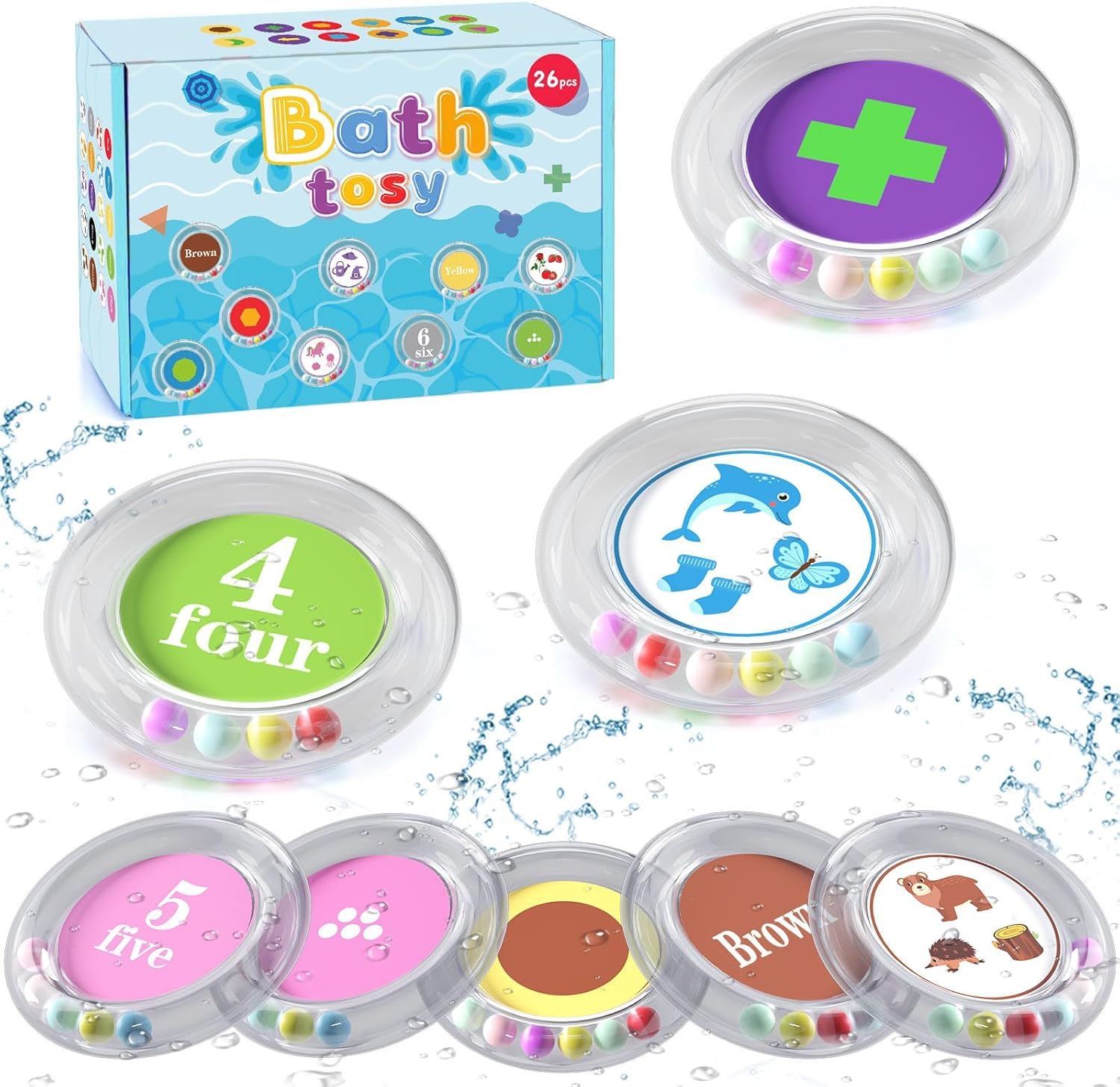 26pcs Letters Floating Number Bath Toys Ring, Bathtub Toys Nmuber Set, Bath Toys Pool Toy Shower Toy Preschool Number Color Learning Sensory Toys for Kids Age 2 3 4
