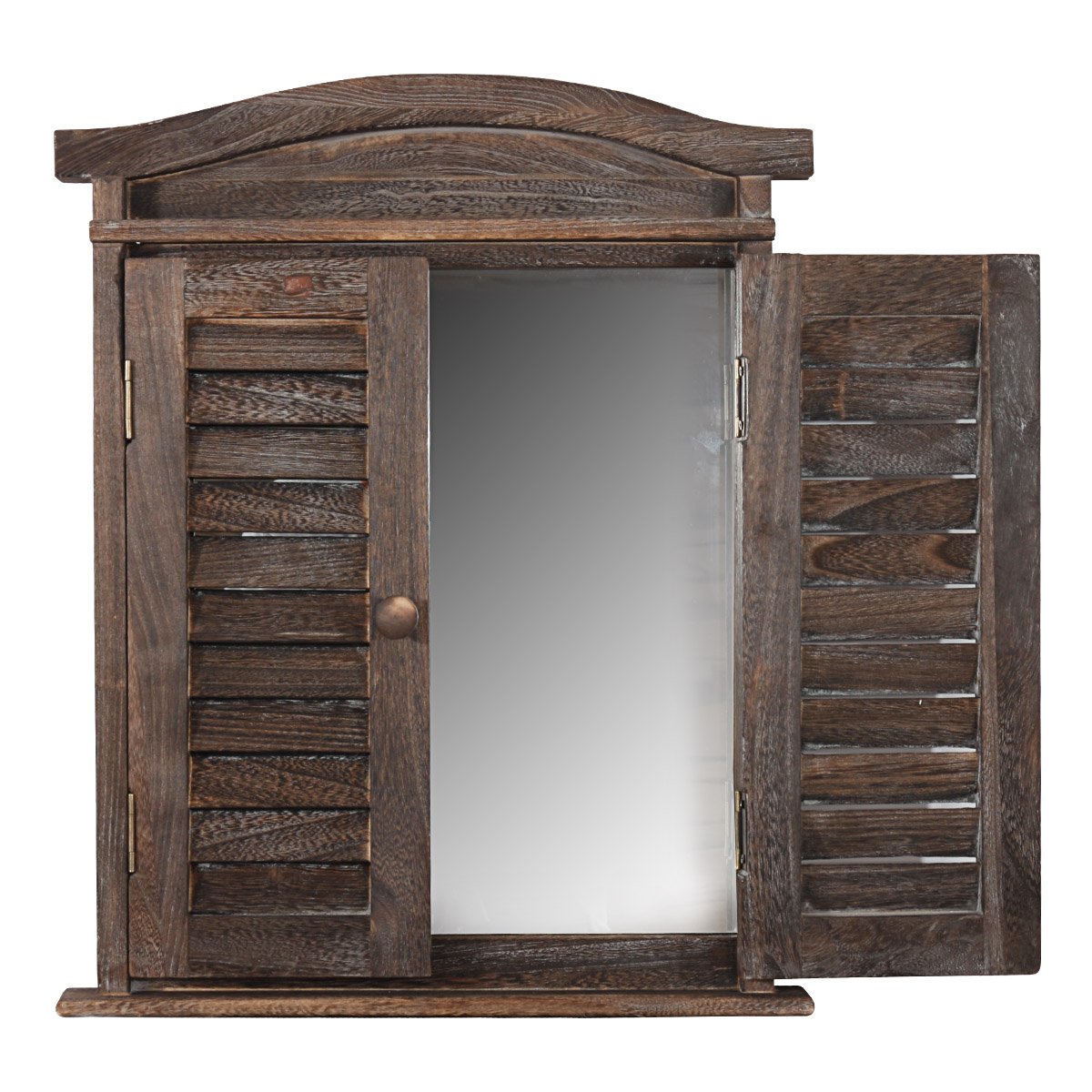 Mendler Wandspiegel mit Fensterläden 53x42x5cm - braun Shabby | Spiegelfenster