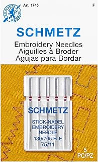 Euro-Notions Stickmaschinennadeln, Größe 11/75, 5 Stück, Silber