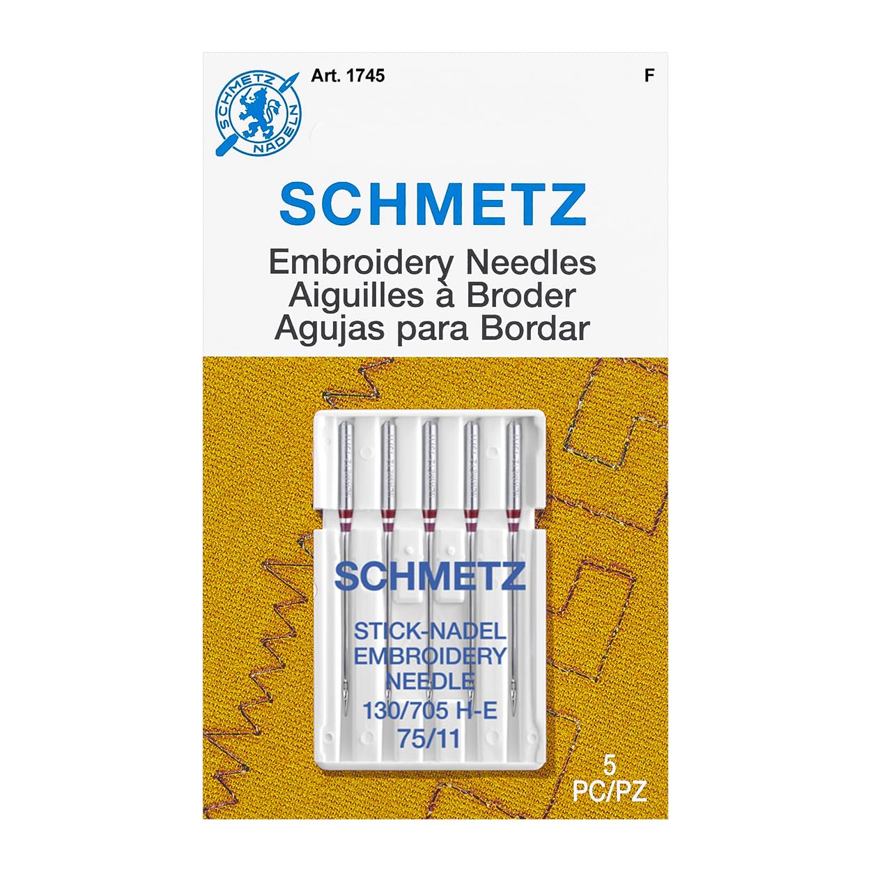 SCHMETZ Embroidery Sewing Machine Needles - Precision Needles, Size 75/11, 5-Needle Cards, Pack of 1