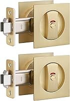 Vista 11 de Paquete de 1 cerradura de puerta de bolsillo dorada, herrajes para puerta de bolsillo con indicador rojo-verde, manijas de puerta de bolsillo