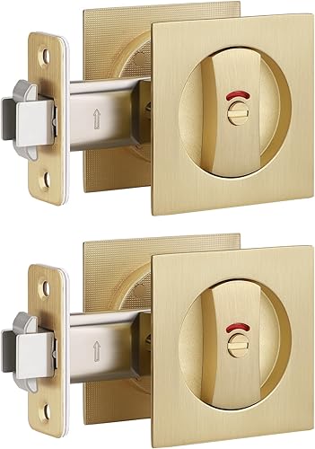 Miniatura 11 de Paquete de 1 cerradura de puerta de bolsillo dorada, herrajes para puerta de bolsillo con indicador rojo-verde, manijas de puerta de bolsillo