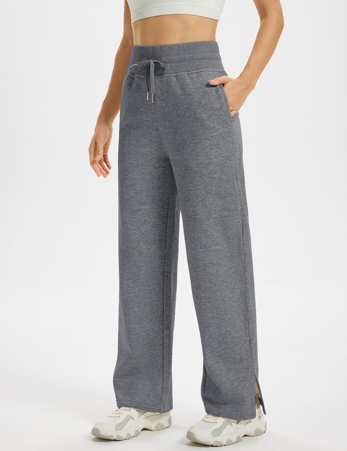 MAGCOMSEN Women's Fleece Lined Sweatpants Wide Leg Warm Winter Cotton High Waisted Lounge Straight Leg Pants Pockets - Image 2