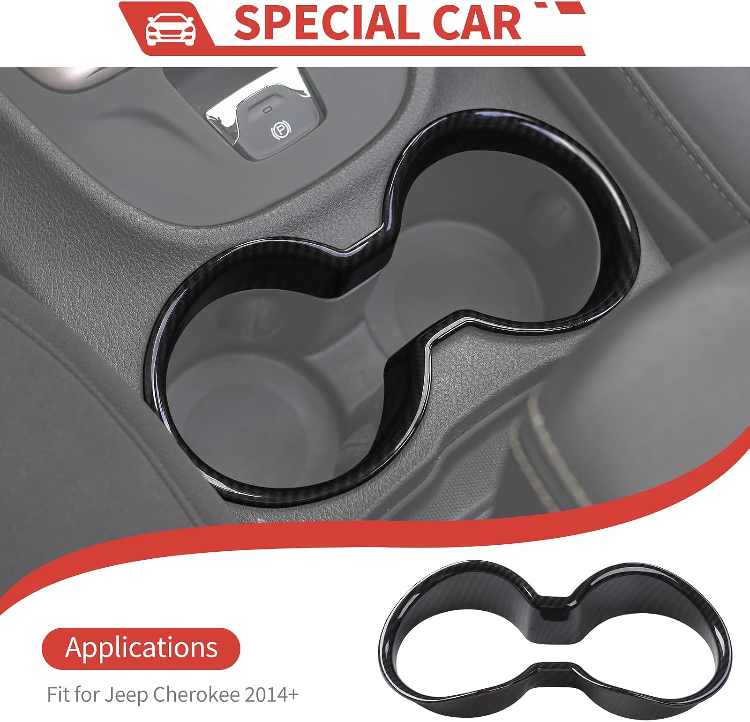 Gear Shift Cup Holder Cover Fit for Jeep Cherokee 2014+ Drink Cup Holder Bezel Interior Accessories,Carbon Fiber Finish