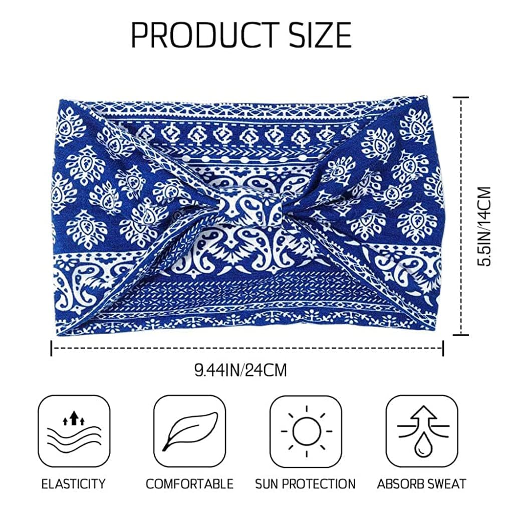 SWIREUK Gym Headbands Bohemian Headbands for Women Men, Stretch Wide Hair Bands Stylish Yoga Sweatband for Workout, Running,Tennis, Badminton, Marathons, Cycling Elasticity Cloth Hair Bands Pack of 2