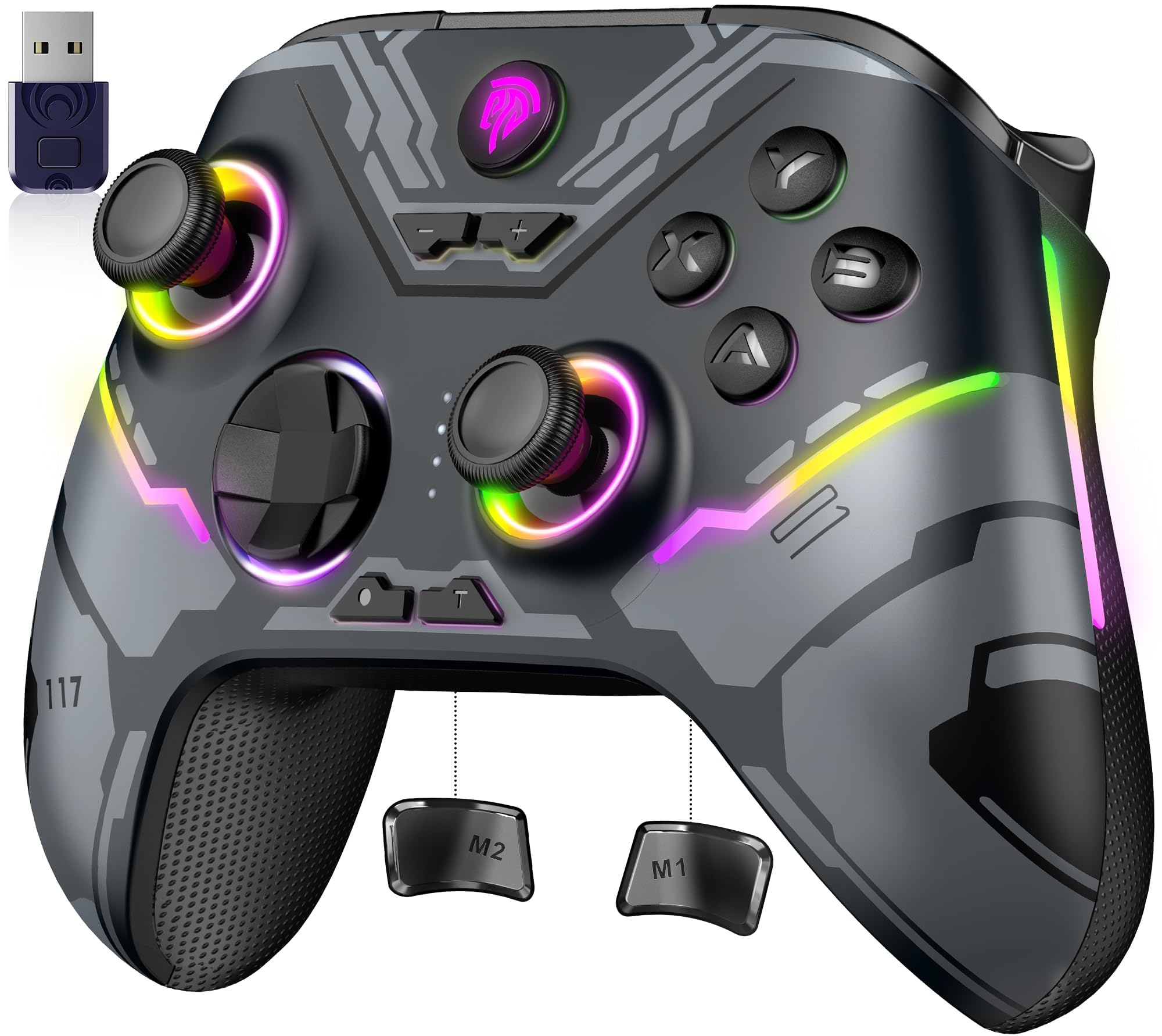 TERRIFI X15 Wireless PC Controller, Gaming Controller with 7 RGB Lights, Hall Joystick & Trigger, Bluetooth Compatible with PC, Switch, Mobile Phone, and Tablet, Black