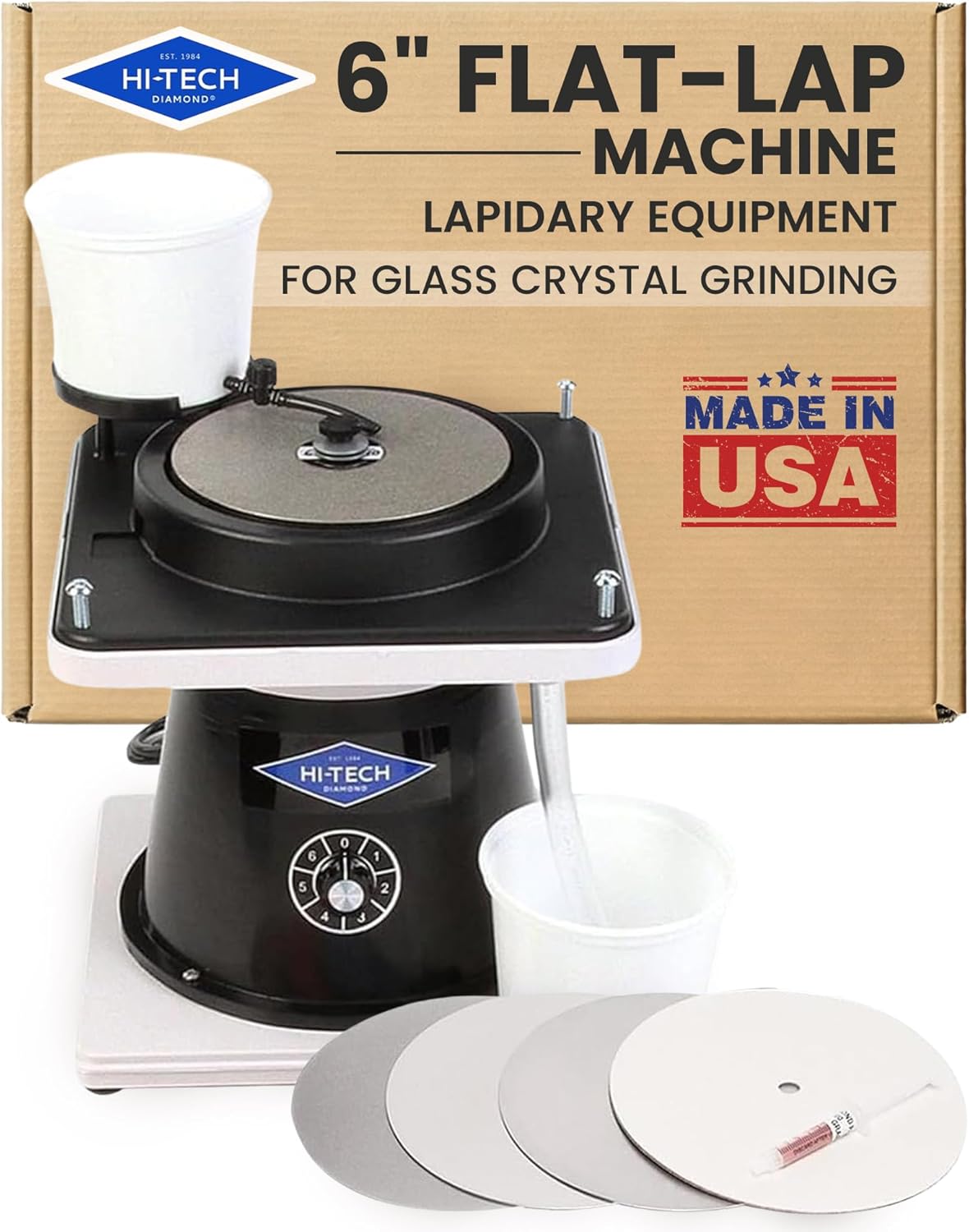 Hi-Tech Diamond 6" All-U-Need – Lapidary Equipment, Glass and Crystal Flat Lap, Stone Grinder, Gemstone Shaper, Lapidary Polisher, Rock Polishing Kit for Gems and Minerals – 6 Inch, 115V Only