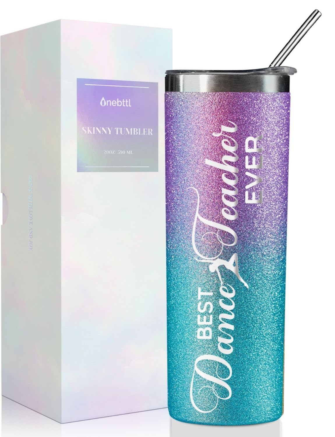 Onebttl Dance Teacher Gifts, Insulated Stainless Steel Wine Tumbler with Lid and Straw, 20 oz, Appreciation, Birthday, Christmas Gift, Glitter