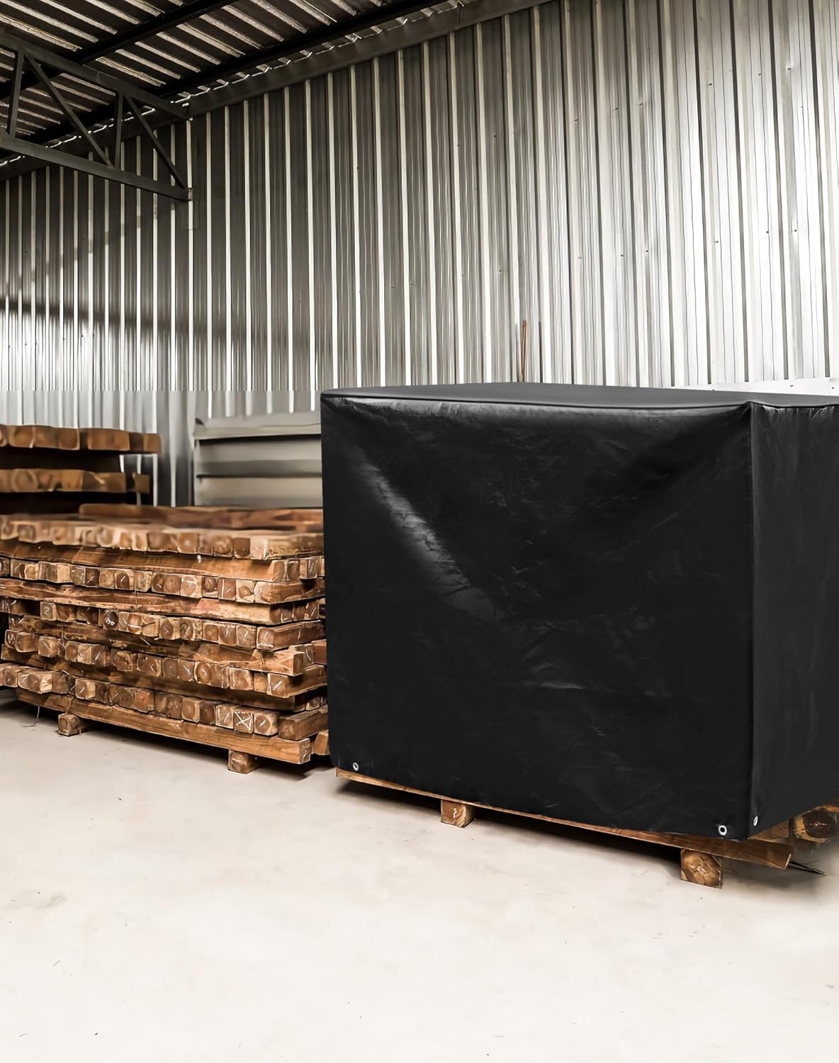QWORK Pallet Cover, 2 Pack Heavy Duty Outdoor PE Waterproof Pallet Cover, 12 Mil Thick, 4 Ft. x 5 Ft. x 4 Ft, Perforated Roll, Protects Pallets, AC Units, Generators, Patio Furniture, Black