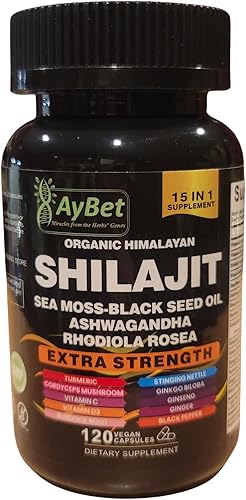 Miniatura 7 de Shilajit - Cápsulas orgánicas de Shilajit del Himalaya para hombres y mujeres, con musgo marino, aceite de semilla negra, Ashwagandha, Rhodiola