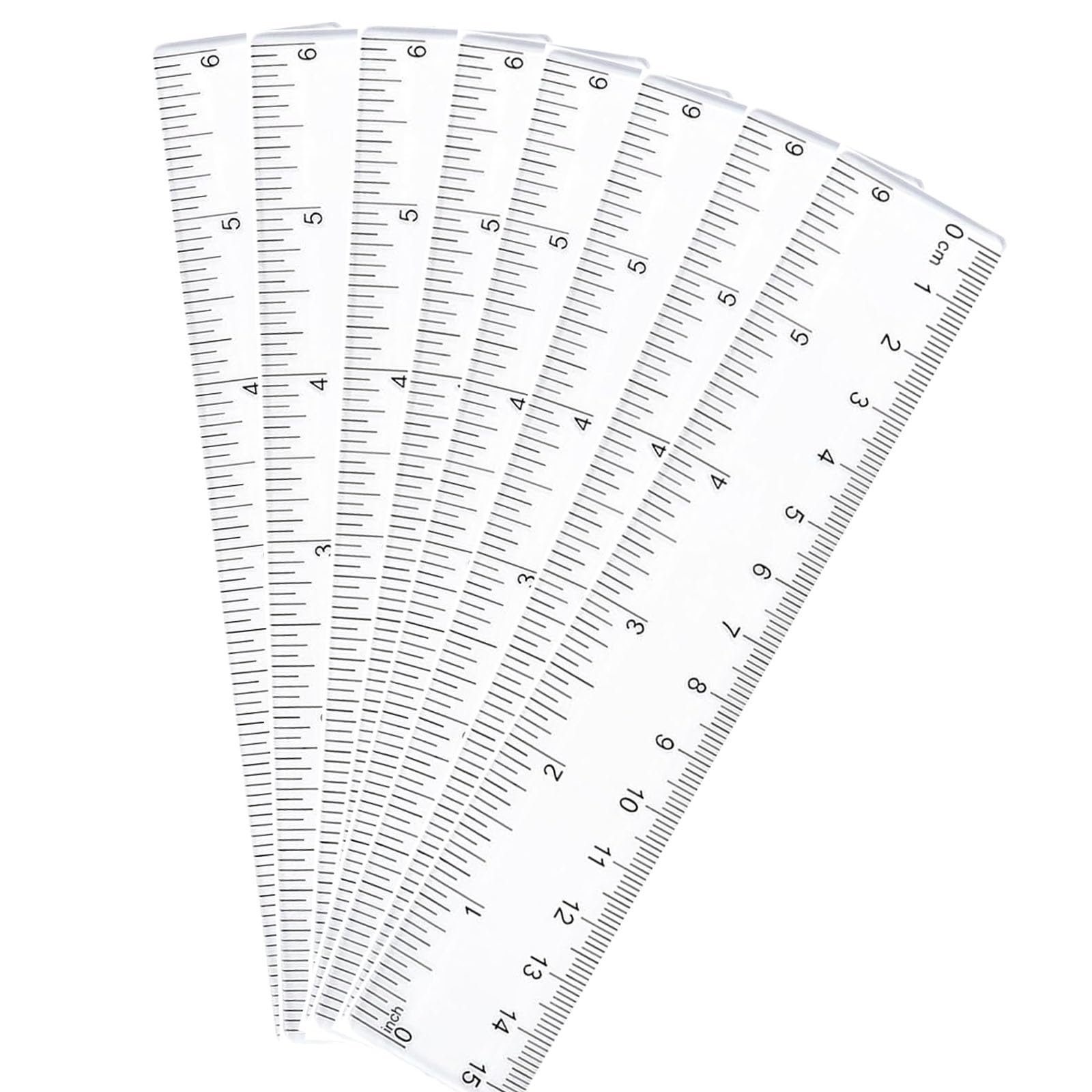 8Pack Clear Plastic Ruler - 15cm/6" Metric & Imperial, Shatter Resistant, Transparent Straight Measuring Ruler for Teaching in Student School Offices