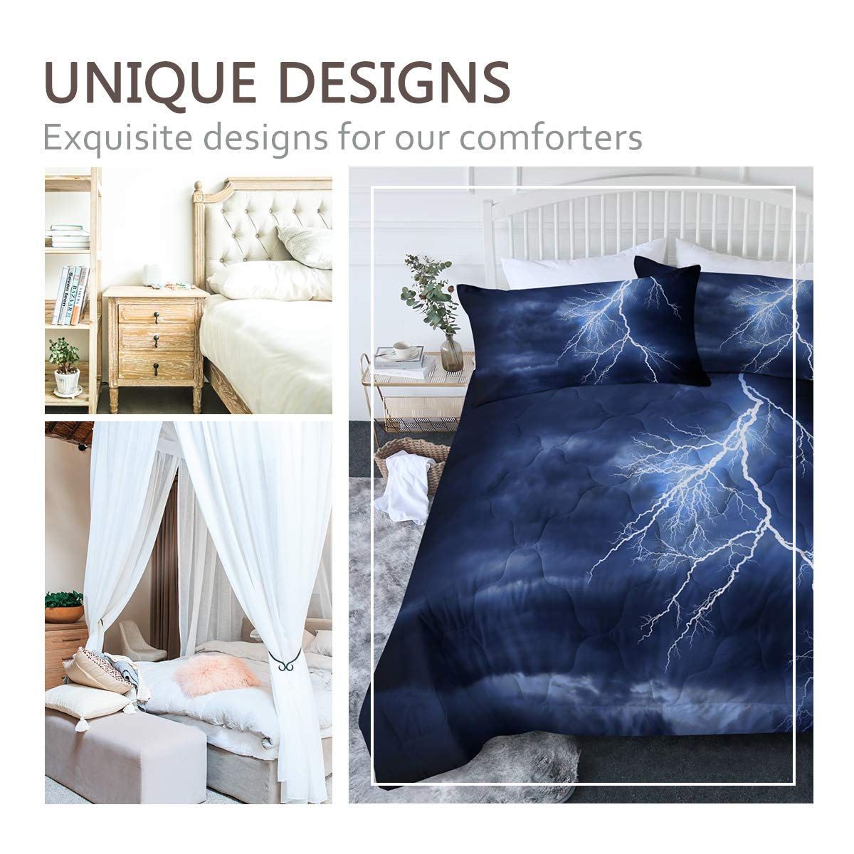BlessLiving Lightning Storm Bedding Blue Lightning Strike Comforter Set 3 Piece Twin/Twin XL Size 3D Lightning Storm Bed Sets for Teens Kids Boys and Girls