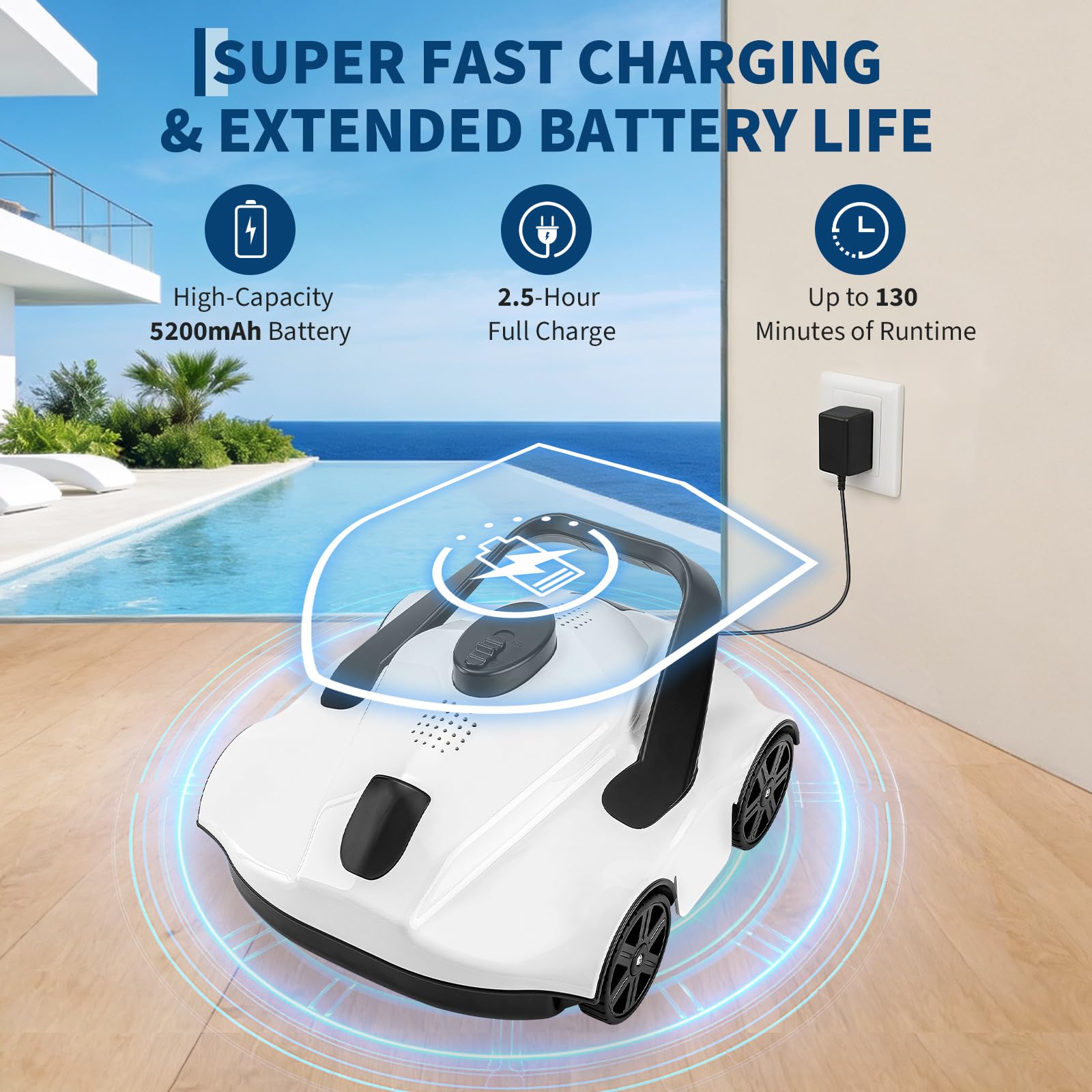 Nettoyeur de Piscine robotique avancé sans Fil avec autonomie de 130 Minutes | Technologie de stationnement Automatique | pour piscines Hors Sol jusqu'à 80 m²