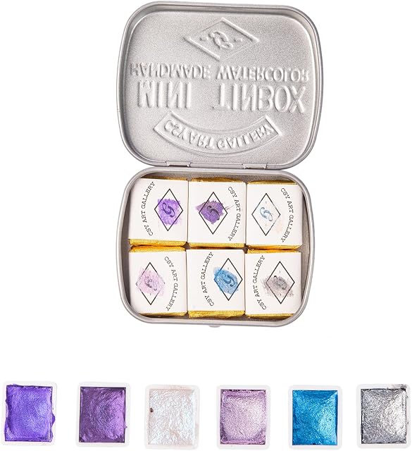 Csy Art Gallery Handmade Artist Watercolour Paint Set-Pearlescent Glitter Water Colouring Paint- Metallic Watercolour- Sparkle Vibrant Colors Painting Palette (Purple Star)