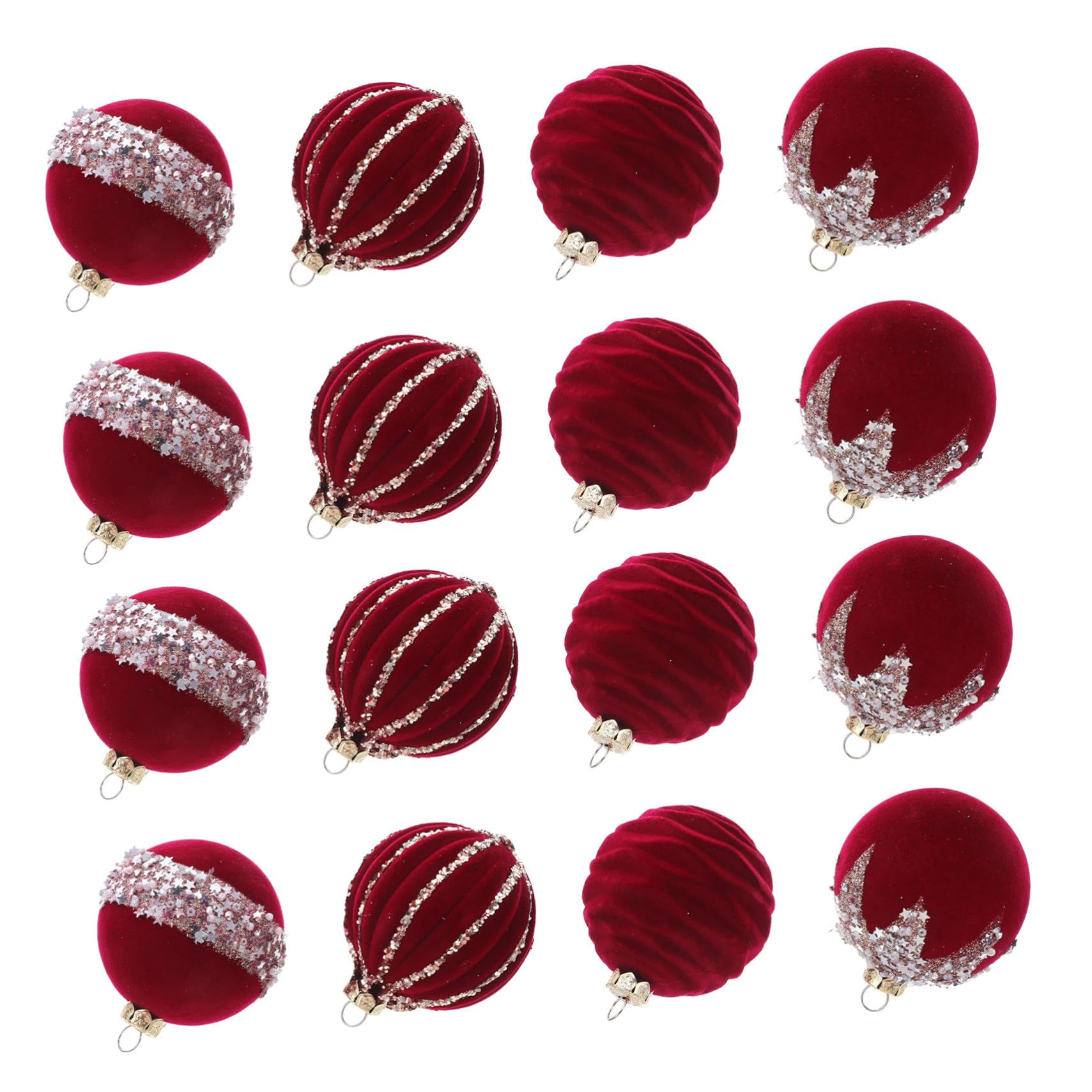 16 Piezas Bolas de Navidad Bolas Inastillables con Acabado Aterciopelado Rojo para Decoración Colgante Árbol Festivo Hogar