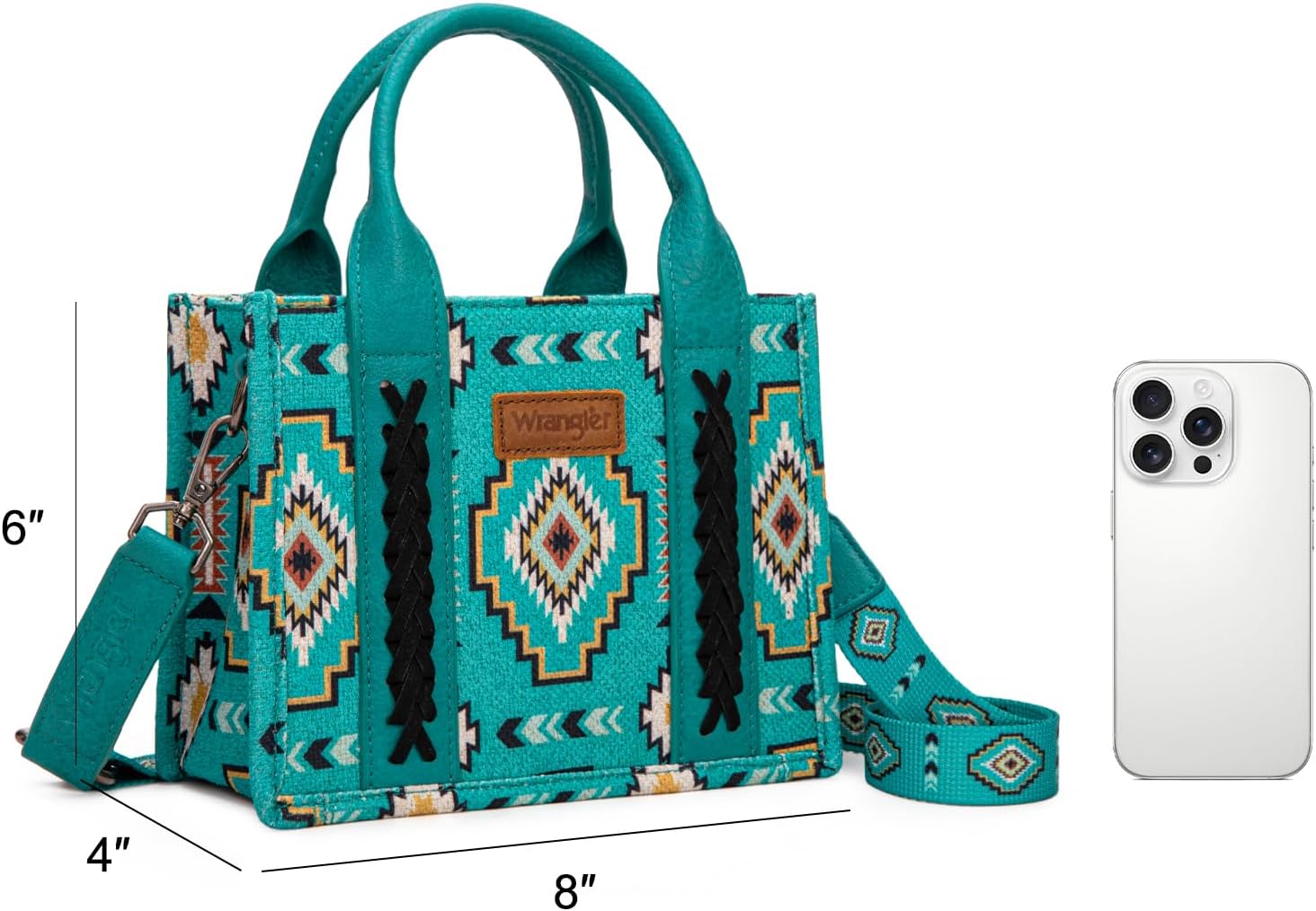 Wrangler Mini Aztec Tote Bag for Women Boho Small Top Handle Purse with Adjustable Strap - Image 3