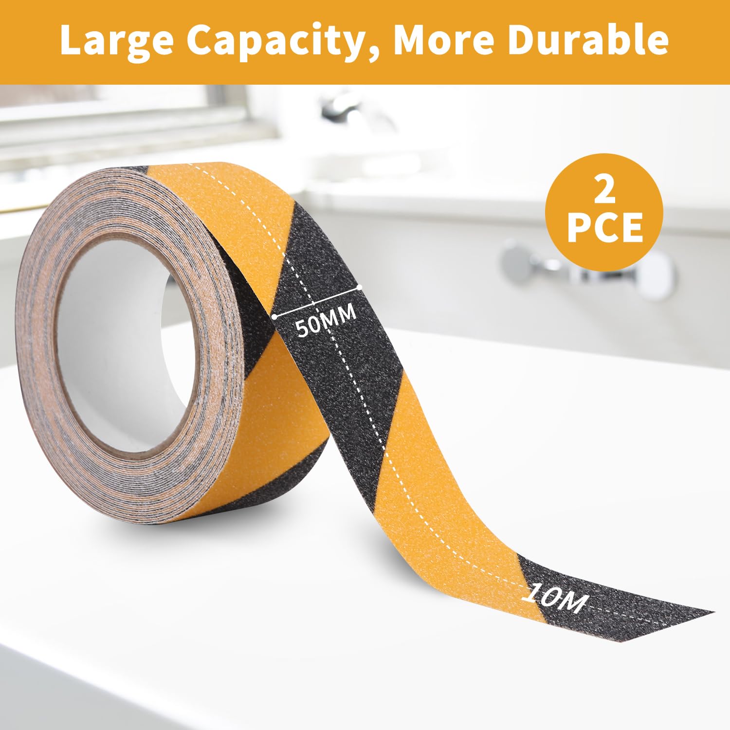 Ruban Adhésif Antidérapant PVC 50mm X 10m - Noir/Jaune, Pour Escaliers, Sols, Rampes Intérieur/Extérieur