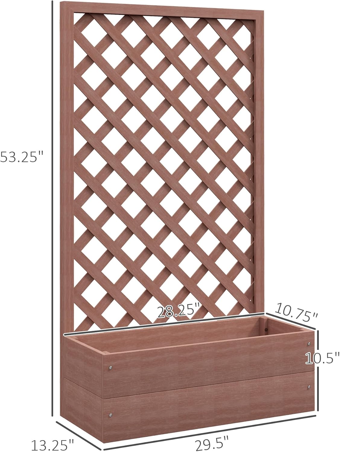 Outsunny Raised Garden Bed with Trellis Lattice, Wood Planter Box with Self Draining Gap, Freestanding Trellis Planter for Climbing Plants, Vines, Flowers, 29.5" x 13.25" x 53.25", Light Brown