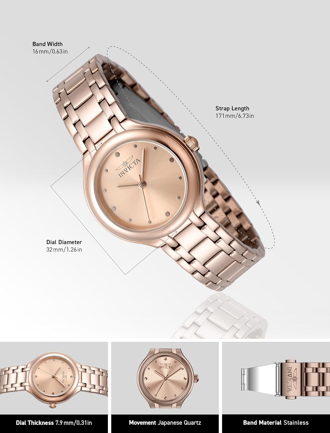 Invicta Wildflower Lady 32mm Stainless Steel Rose Gold Rose Gold dial PC21J Quartz
