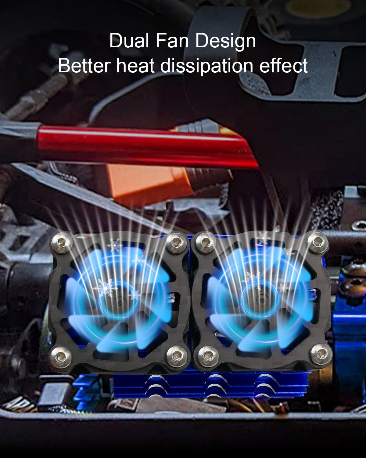 RC Car Twin Motor Cooling Fans - 30mm 28000rpm With Metal Heatsink For 3660 3650 540 Brushless Motors (1/10 1/8 Scale) - View #2