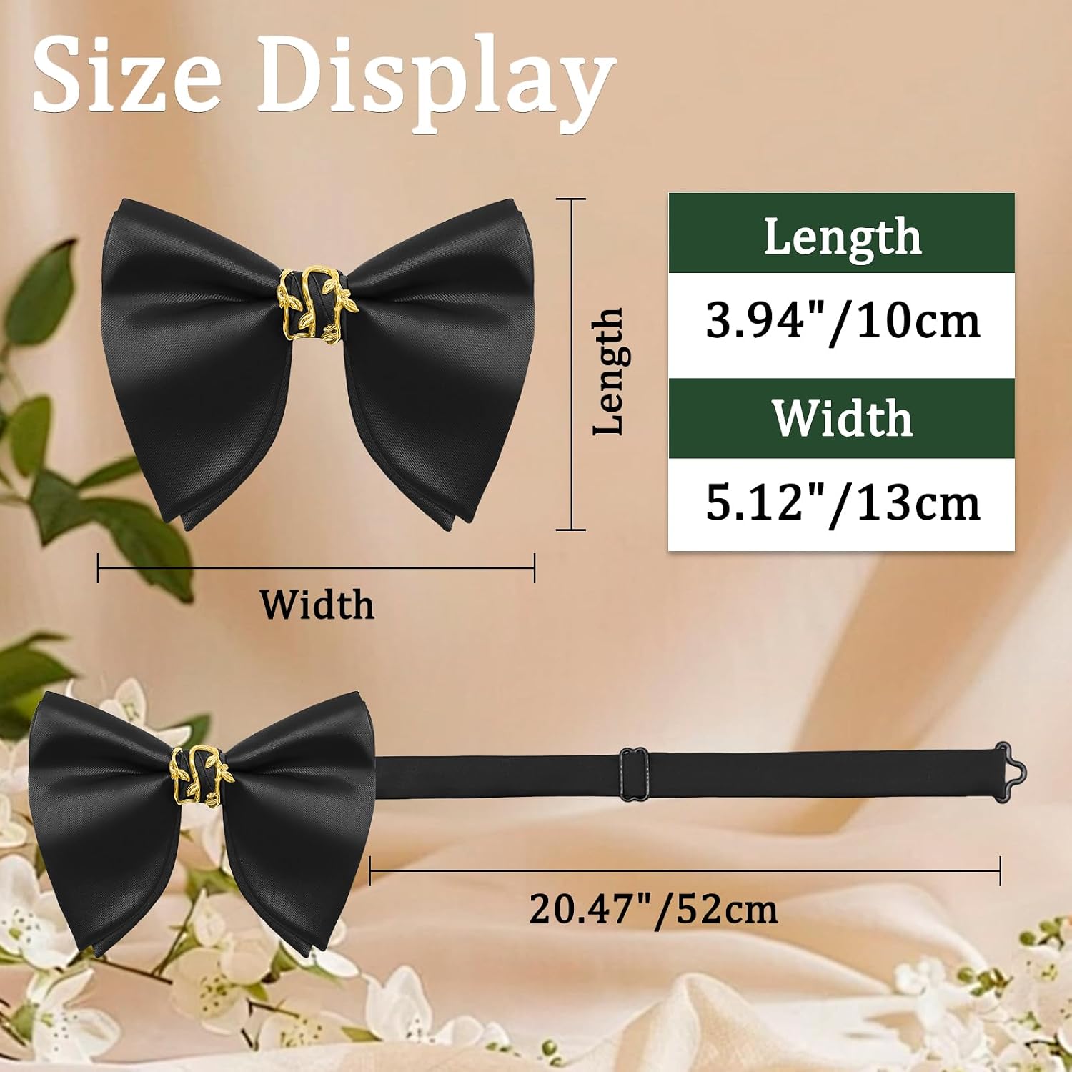 Oversized Mens Bow Tie, Pre-tied Bowties Men Tuxedo Men's Bow Ties with Metal Decoration for Business Banquet Daily