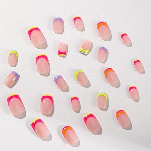 Miniatura 5 de Uñas postizas francesas a presión, uñas cortas a presión, uñas acrílicas a presión, uñas postizas con diseños, uñas adhesivas, 24 unidades