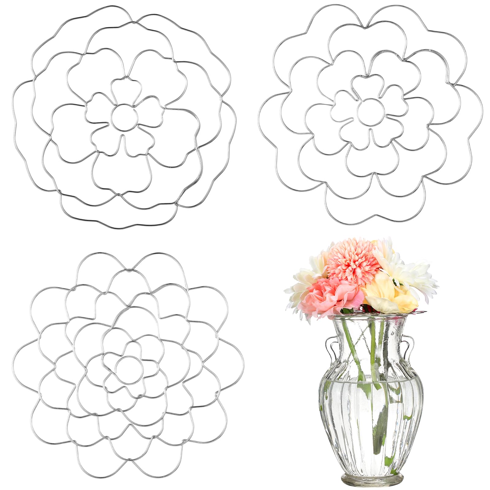 Hotop 3 Pcs Flower Frog for Arrangement Stainless Steel Easy Arranger Flower Holders Metal Flower Insert Lid Round Floral Frog Lid Organizer for Vase Flower Arrangement(Lovely Style, 4.92'' Dia)