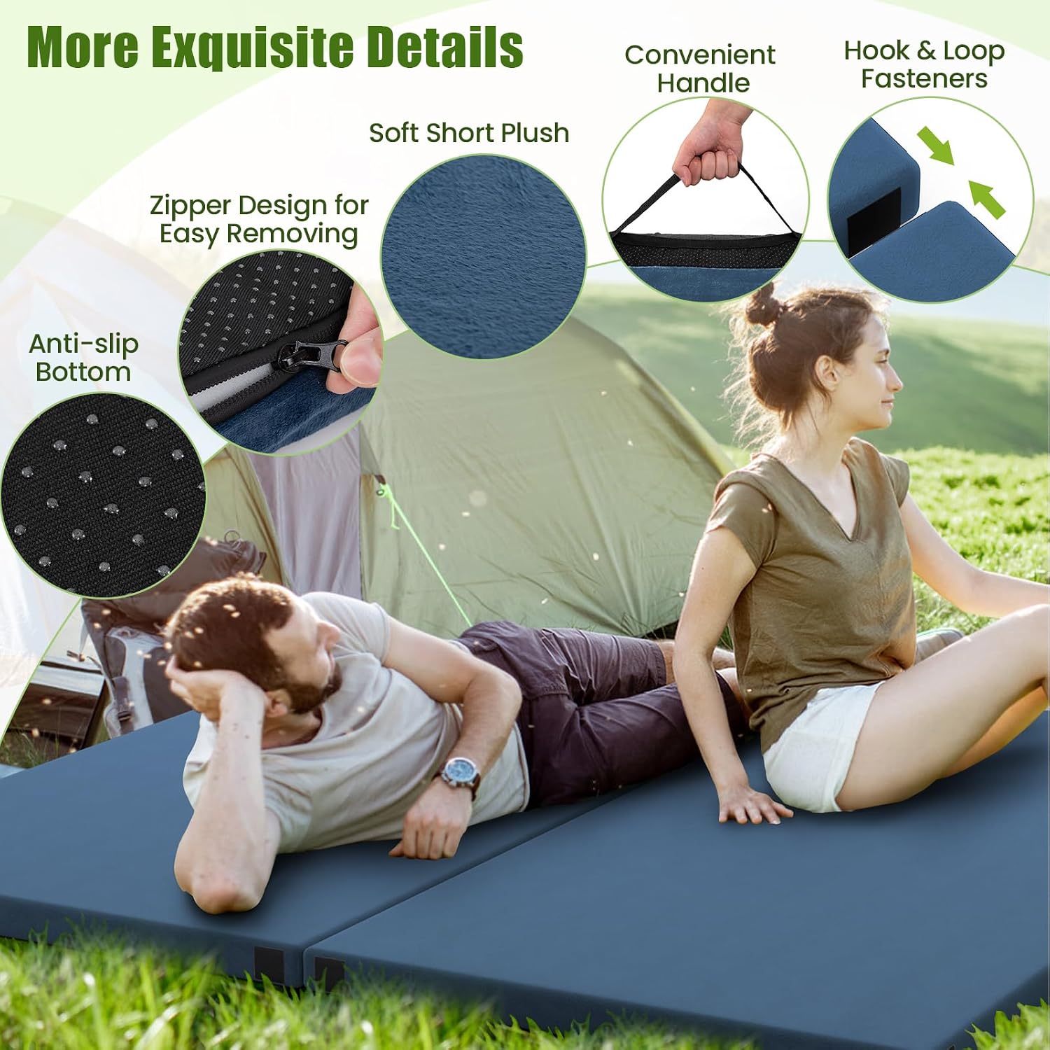 Tangkula Memory Foam Sleeping Pad, Roll Up Floor Mattress with Carry Bag, Non-Slip Bottom, Guest Floor Folding Bed for Sleepover, Portable Camping Mattress for Indoor Outdoor Car Travel Cot Tent
