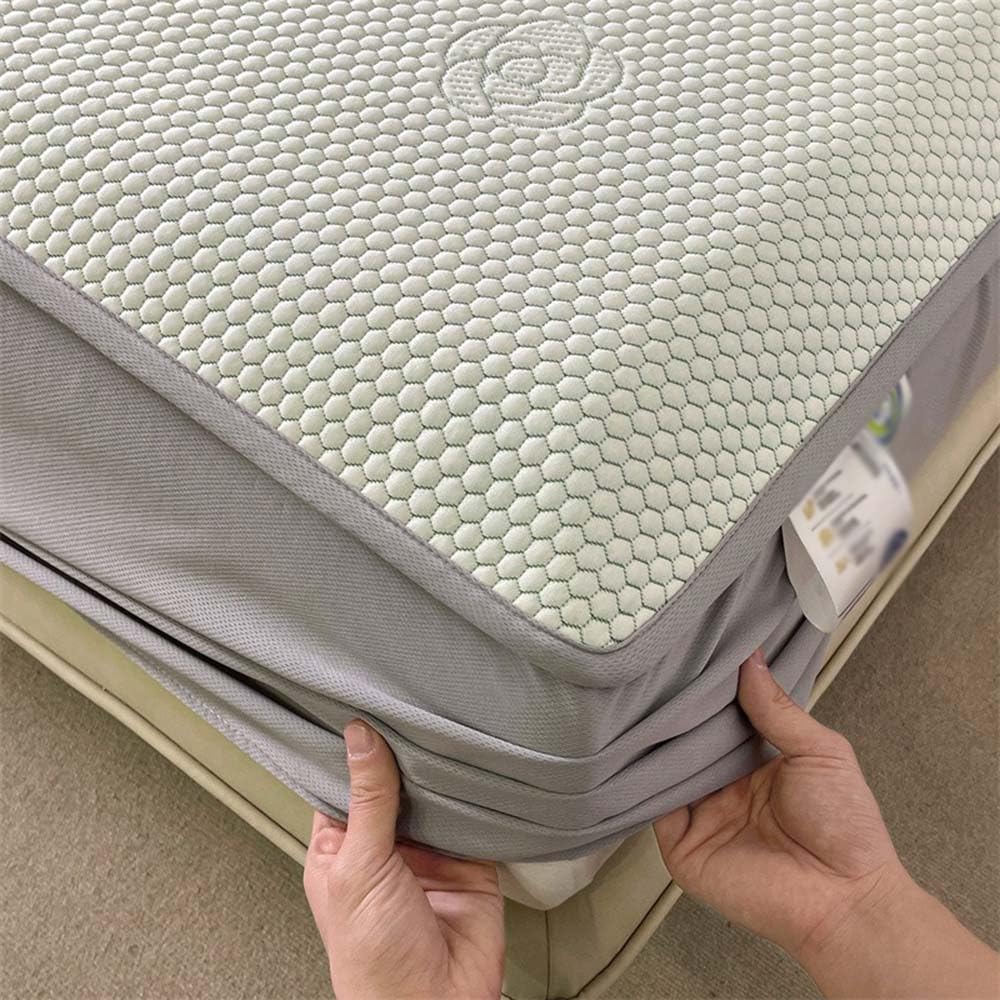 Protège-Matelas Ensemble de Housses de Matelas et de taies d'oreiller rafraîchissantes Drap-Housse matelassé Respirant en Soie de Glace Housse (D,200x220cm)