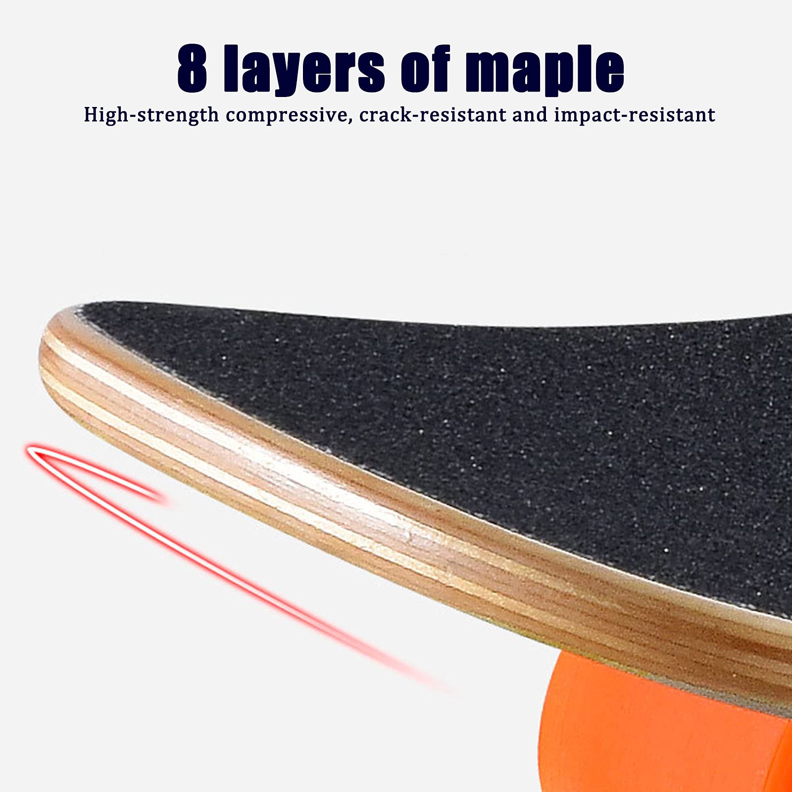 Patineta Longboard de 46" 8 Capas Longboards de Madera de Arce con Herramienta en T y Mochila, Tabla de Skate Cóncava Pro Complete Double Kick para Adultos, Jóvenes, Niños, Niñas y Niños