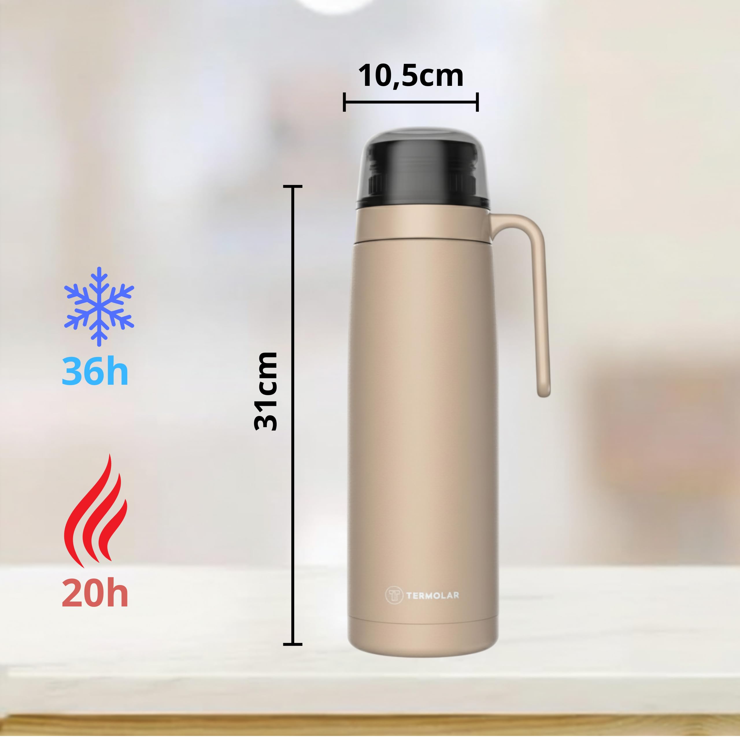 TERMOLAR - Termos R-EVOLUTION 1L z Dzióbkiem do Yerba Mate i Uchwytem | Termos ze Stali Nierdzewnej 304 | Utrzymanie Temperatury 20H Ciepło / 36H Zimno | Izolowana Butelka Premium | Stal nierdzewna 304 z izolacją termiczną 20H ciepła / 36H zimna butelka t