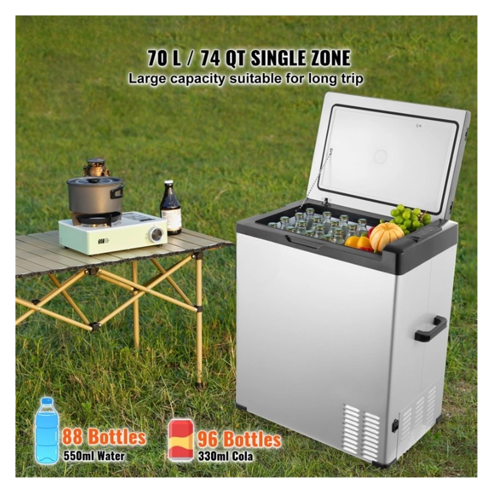 Refrigerador Individual for Coche de 12 V y 70 L, Rango Ajustable de -20 °C a 20 °C, compresor de 12/24 V CC y 100-240 V CA for Camping al Aire Libre y Autocaravana.