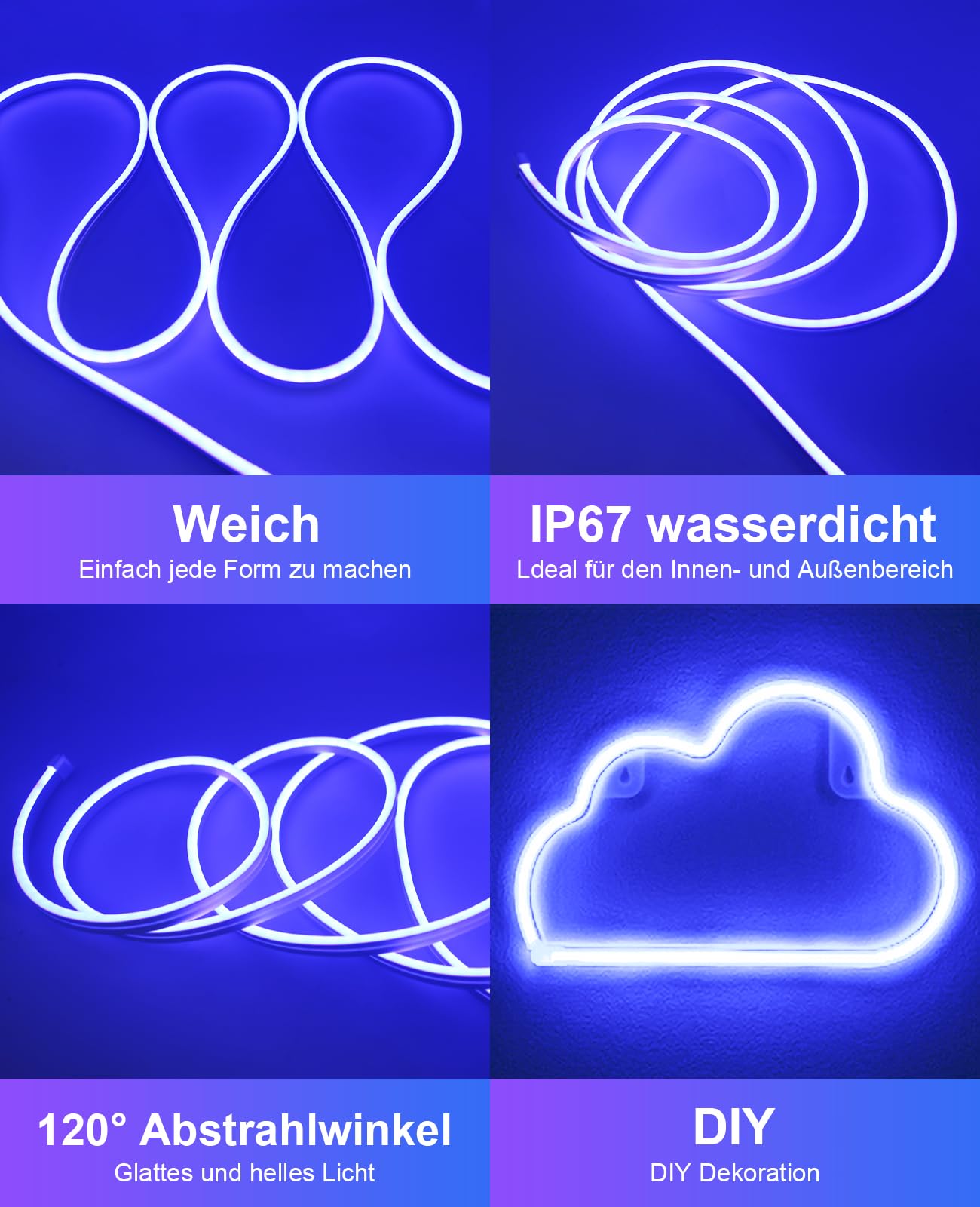 Striscia LED al neon dimmerabile, 3 metri, funzione fai da te con controllo app, musica sync gaming, RGB al neon, per interni, esterni, casa, cucina, soggiorno, camera da letto, soffitto, festival,