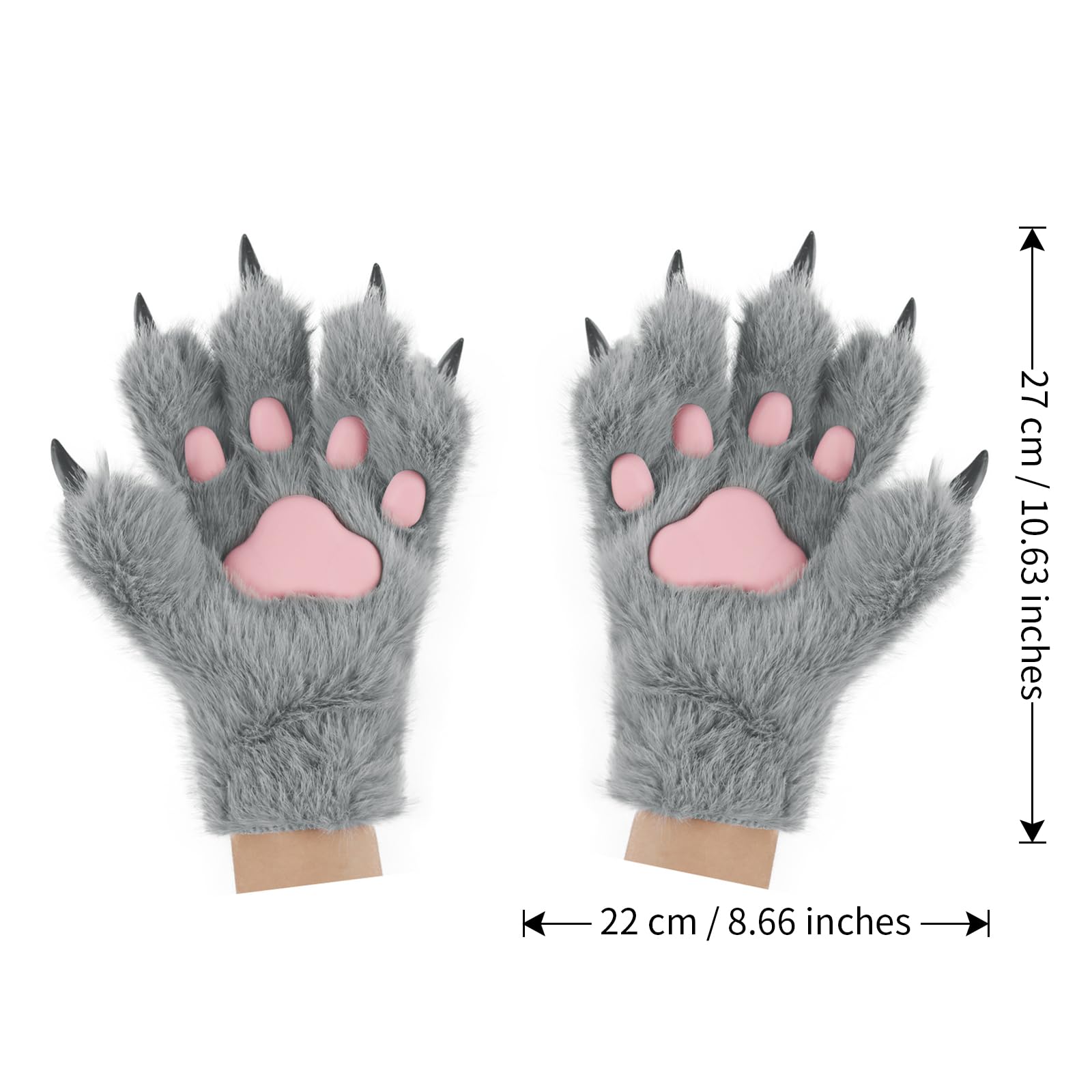 PPFINE Faux Fur Furry Wolf Fox Tail Paw Gloves and Cat Ears Headband Set for Halloween Anime Cosplay Party - Image 4