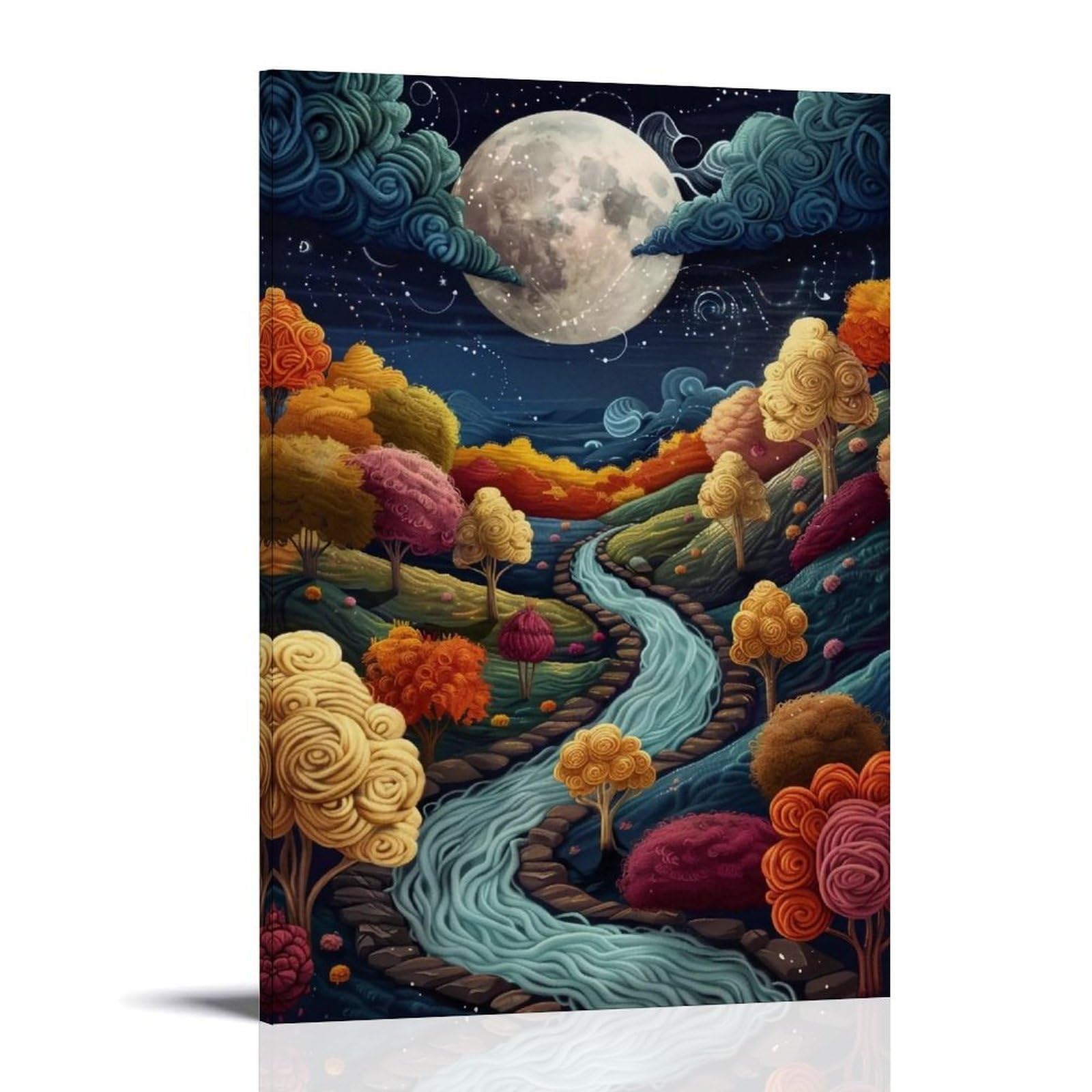 Hueryryhy Frame-Style 24X36inch Wool Knit Autumn Valley Moon 02 Poster Wall Art Canvas Vintage Aesthetic Painting Decor For Rooms 24X36inch Frame-Style