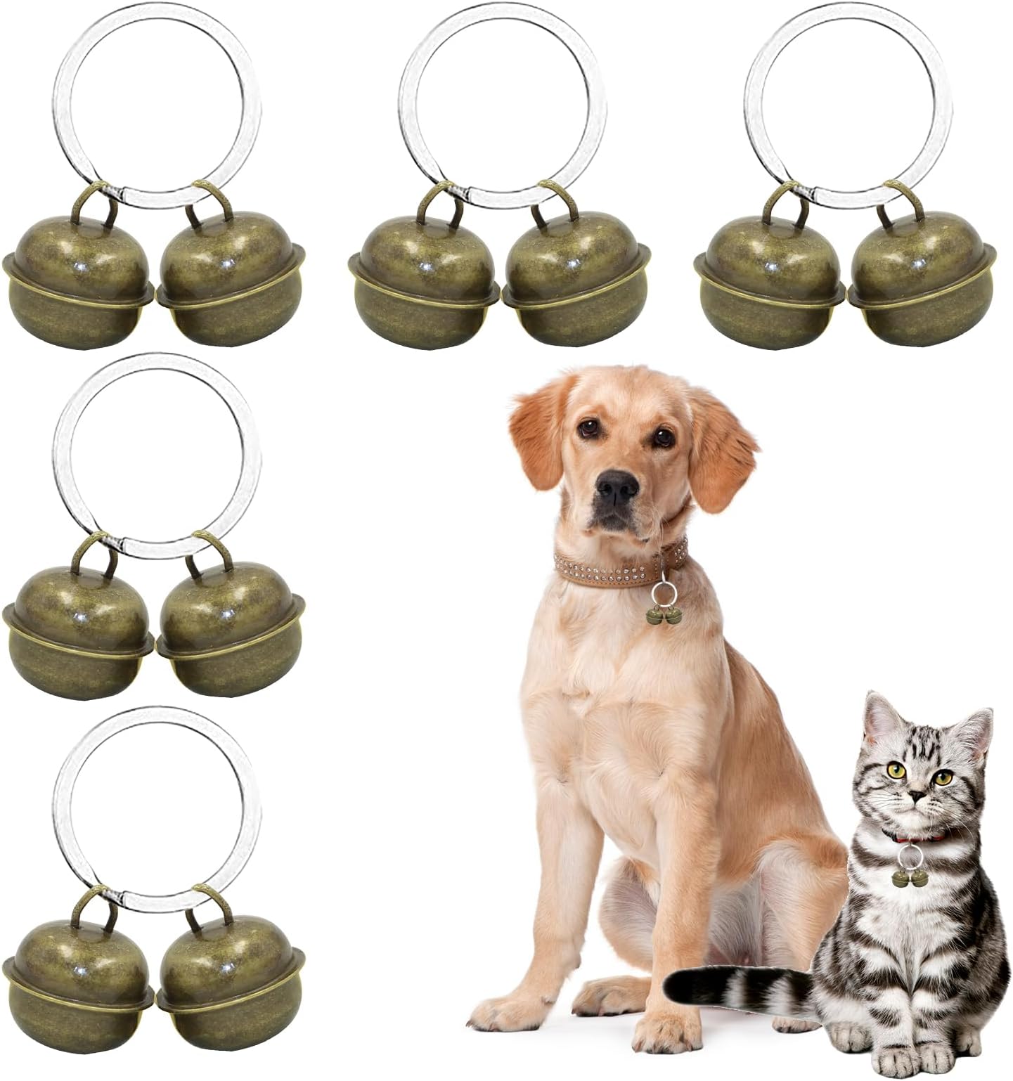 5 Set Loud Dog Cat Collar Bells, Metal Pet Tracker Bell Small Dog Collars Brass Bells with Split Ring, Vintage Anti-Lost Training Bell Pendants for Pet Necklace Collar Decoration and Potty Training