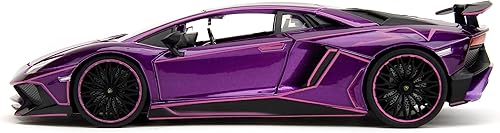 Miniatura 3 de Pink Slips 124 Lamborghini Aventador SV - Coche fundido a presión, juguetes para niños y adultos (líneas moradas y rosas)