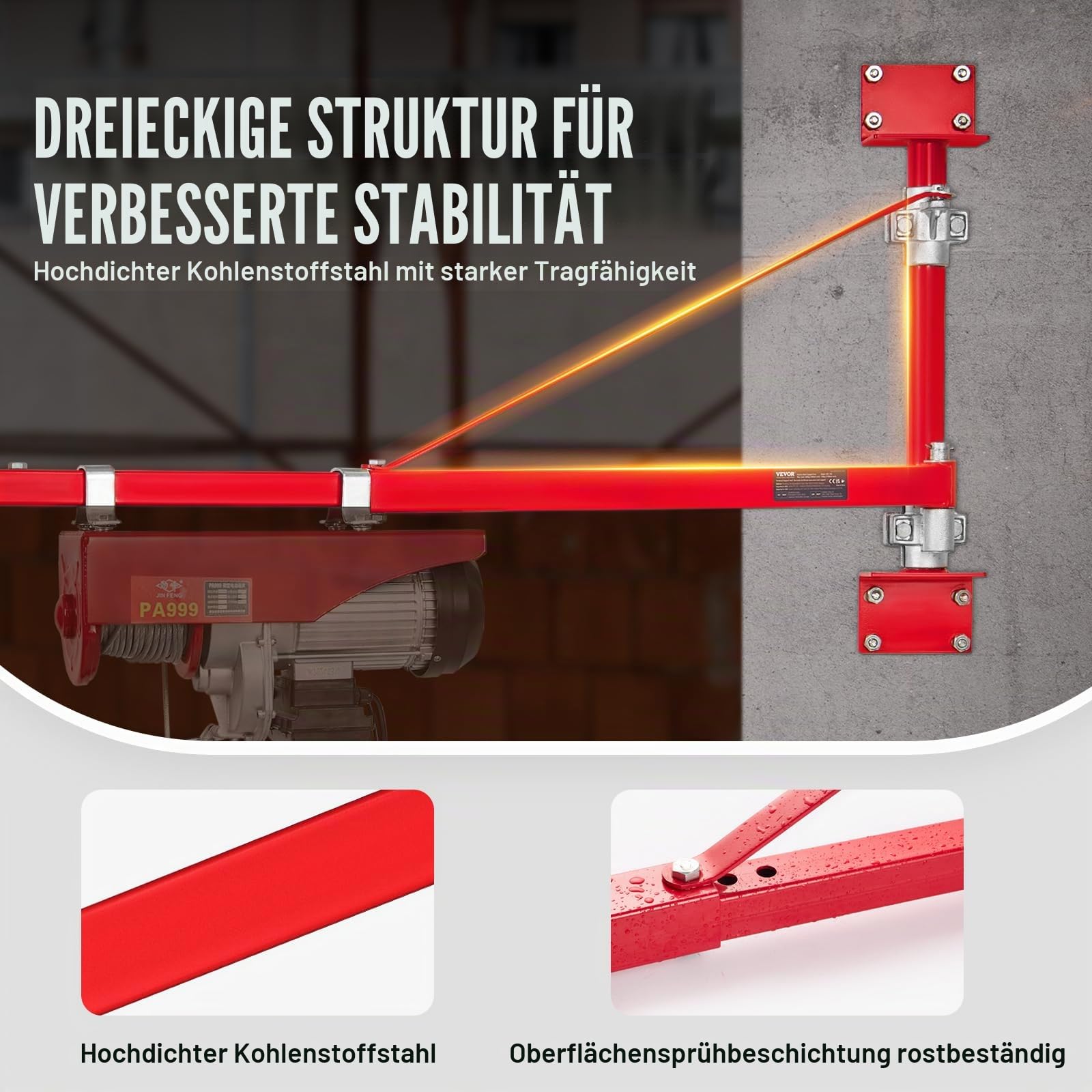 VEVOR Elektrischer Hebezeug-Stützarm 600 kg Tragkraft Schwenkarm aus Stahl 180° schwenkbar für Werkstatt Garage
